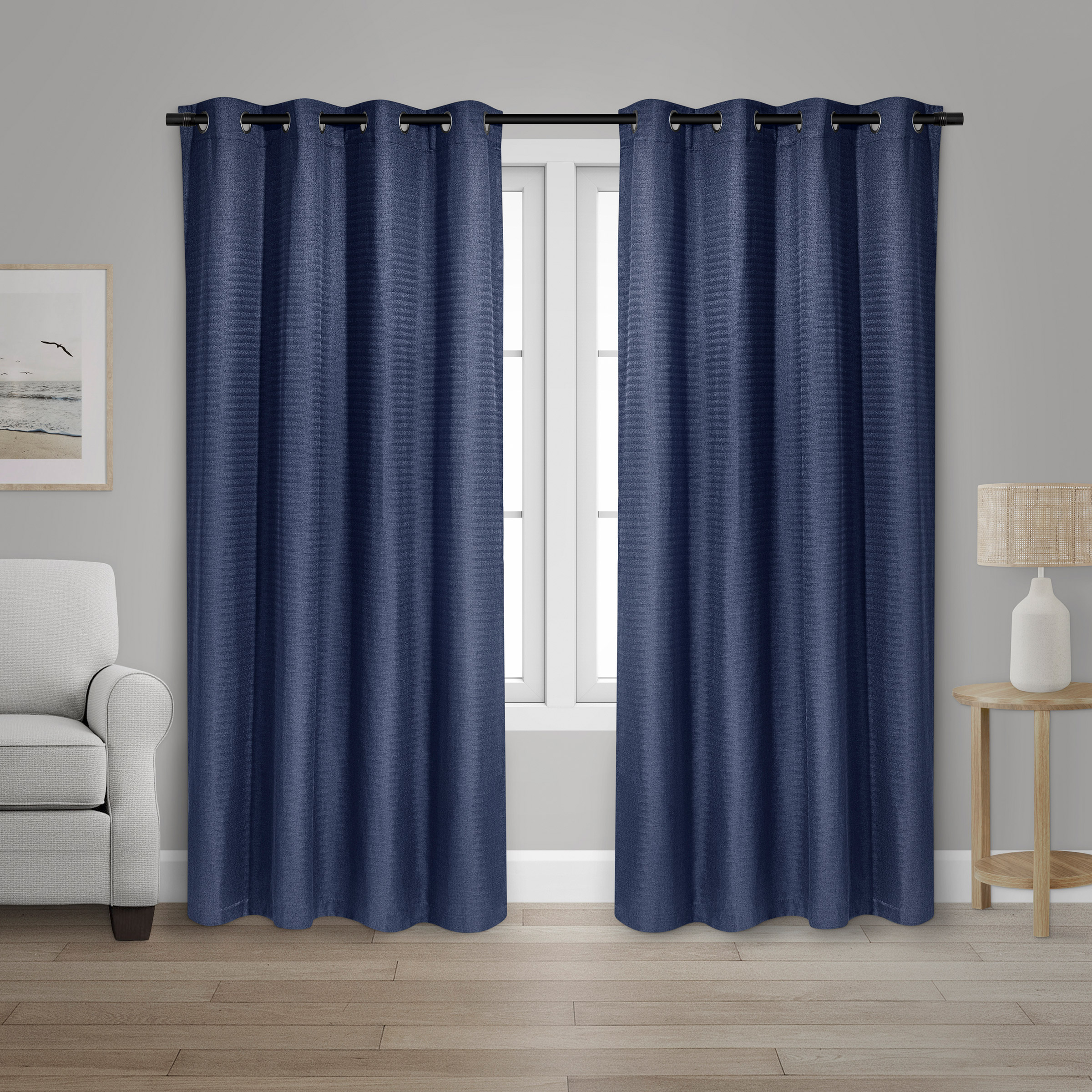 Safdie & Co. Herringbone Light Filtering Curtain Panel, 2 panel