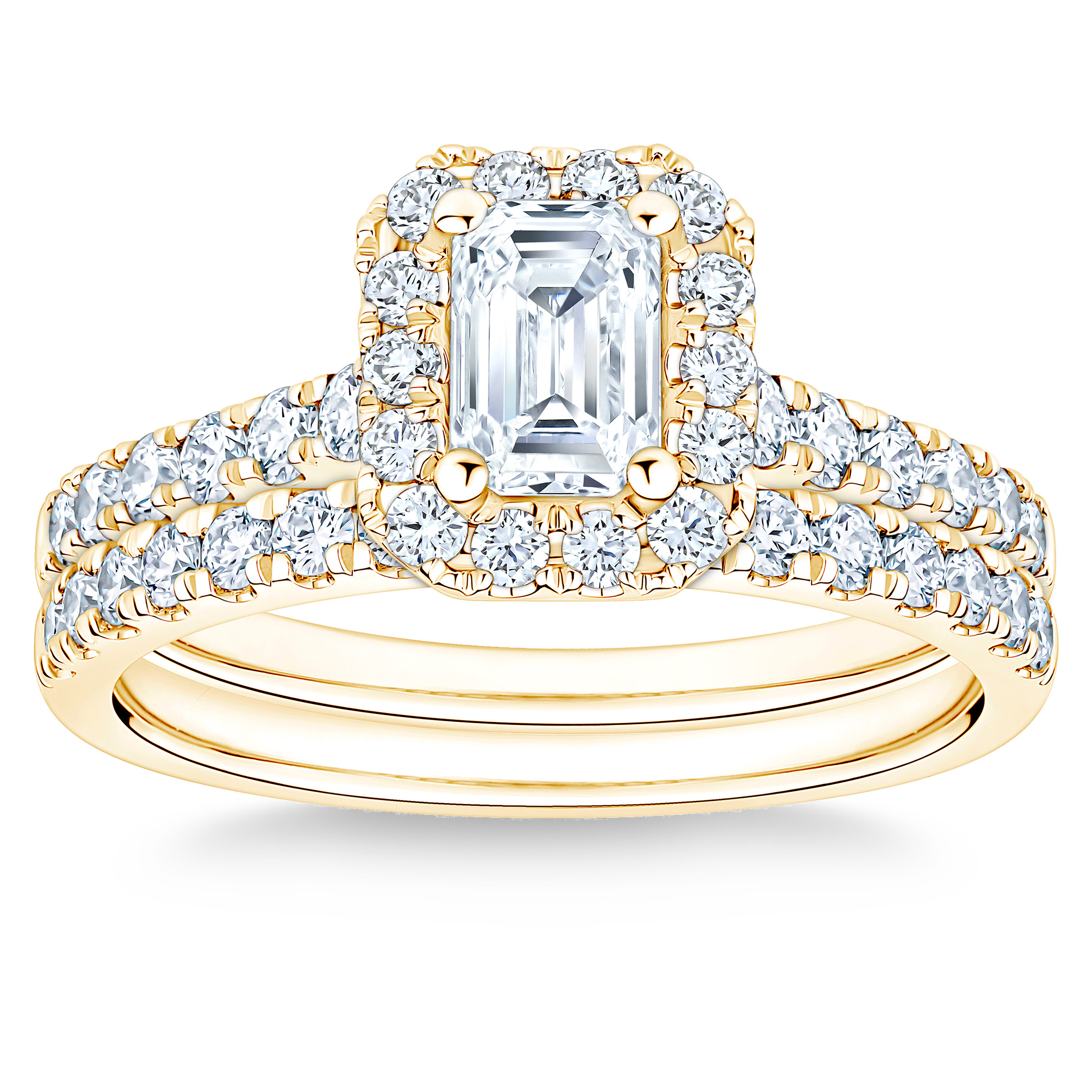 Emerald Cut Diamond Halo Wedding Set (1.50 ctw)