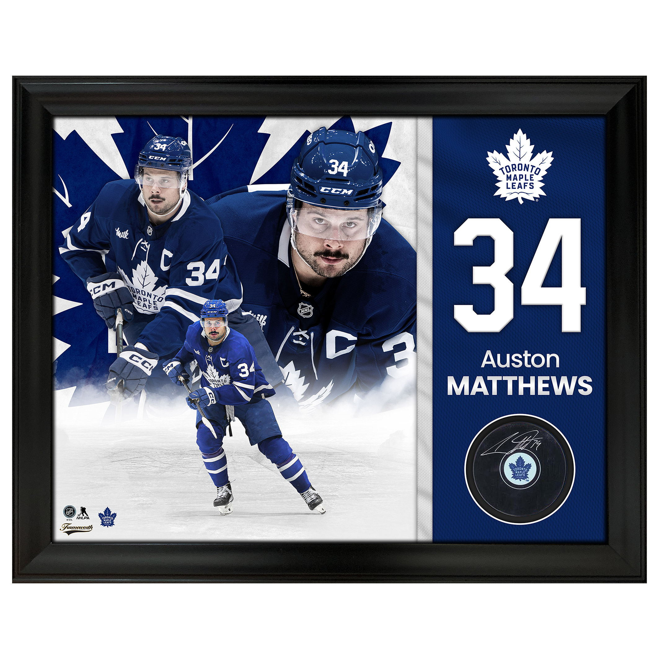 Frameworth Auston Matthews Signed Puck Framed 17x19.5 in. Toronto Maple Leafs