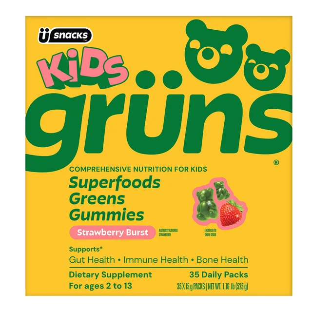 Kids Grüns Superfood Greens Strawberry Burst Flavored Gummies, 35 Daily Packs