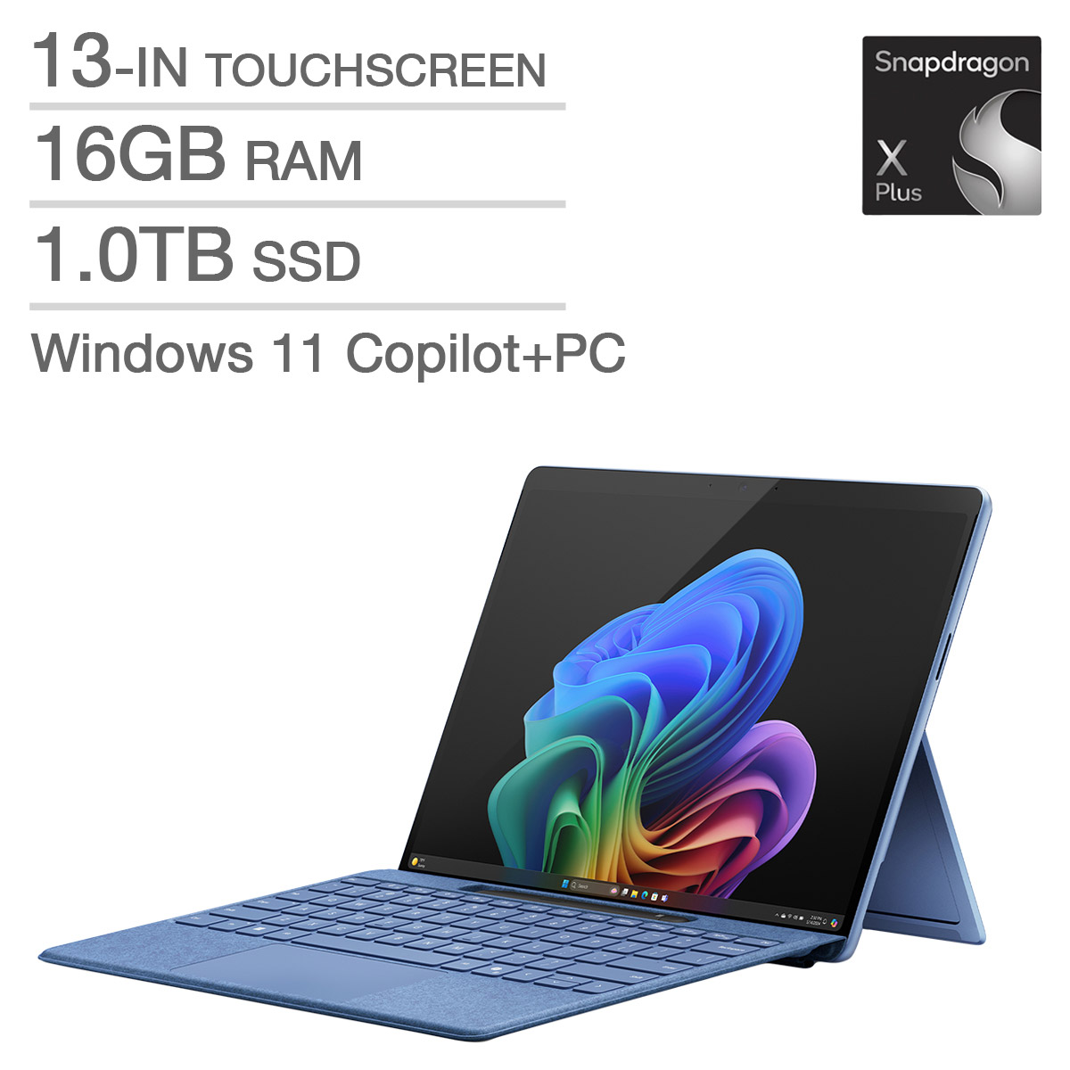 Microsoft Surface Pro Copilot+ PC 13-in. Touchscreen Laptop Bundle, Qualcomm Snapdragon X Plus  – 16GB RAM, 1TB SSD, Qualcomm Adreno graphics
