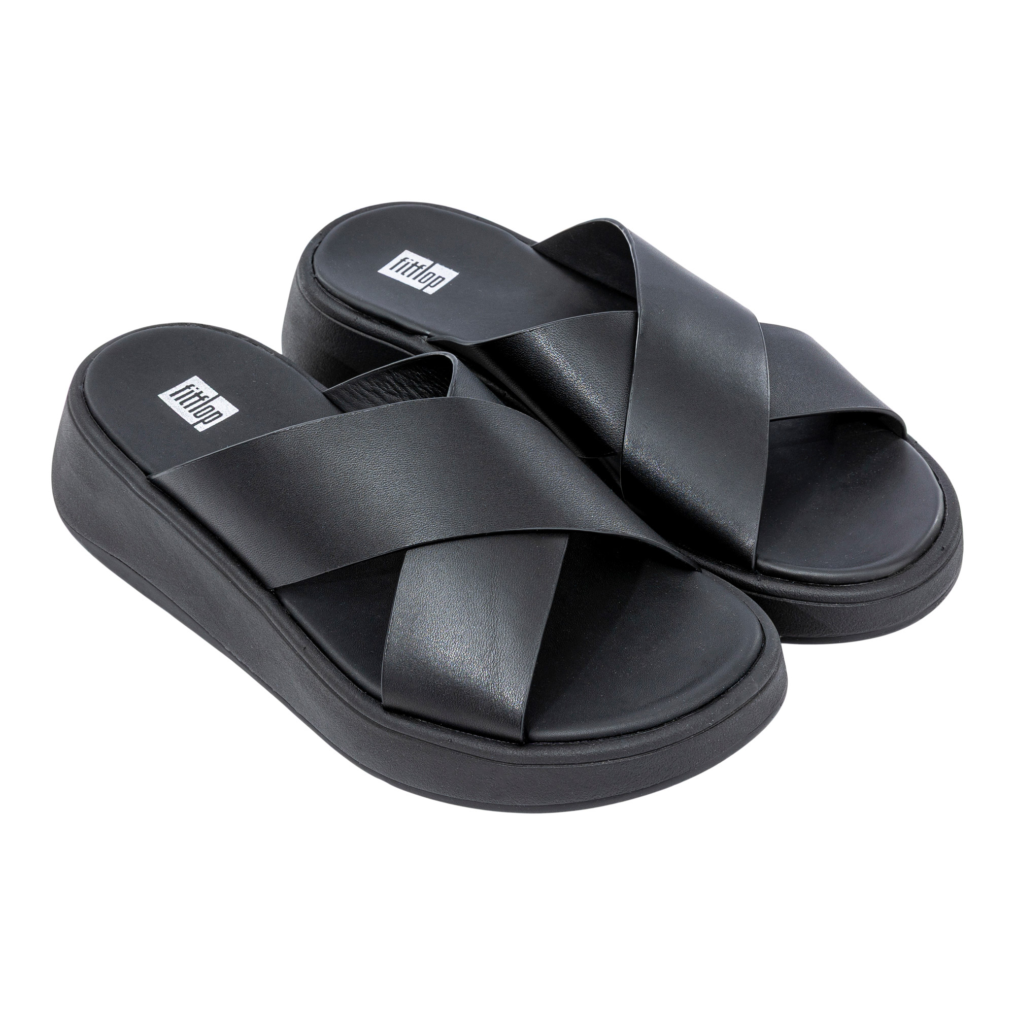 FitFlop Women's F-MODE Leather Flatform Cross Slides