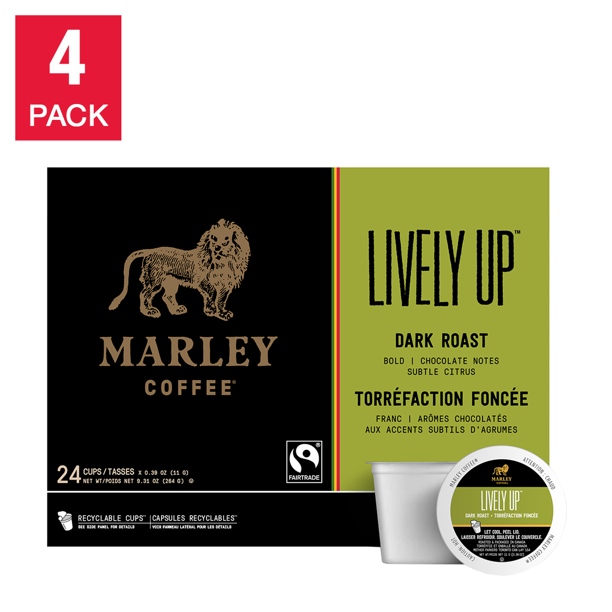 Marley Coffee Lively Up Dark Roast Fairtrade Coffee K Cup Pods, 96-count