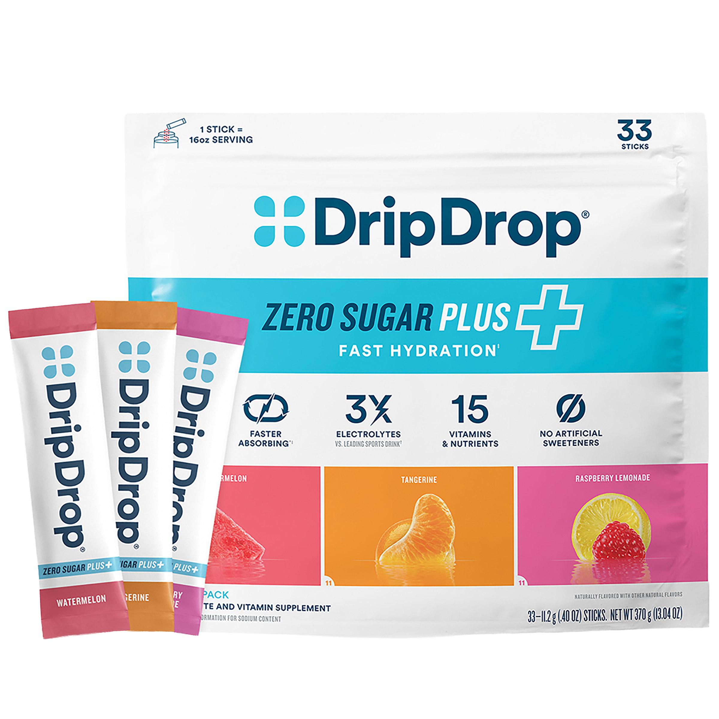 DripDrop Hydration Zero Sugar Plus, 33 Stick Packs in Resealable