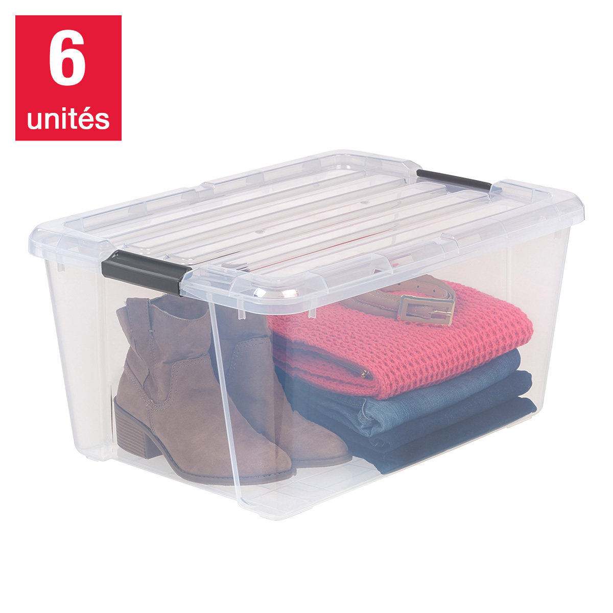 Iris - Bac de rangement transparent avec attaches de 45 pintes, paquet de 6