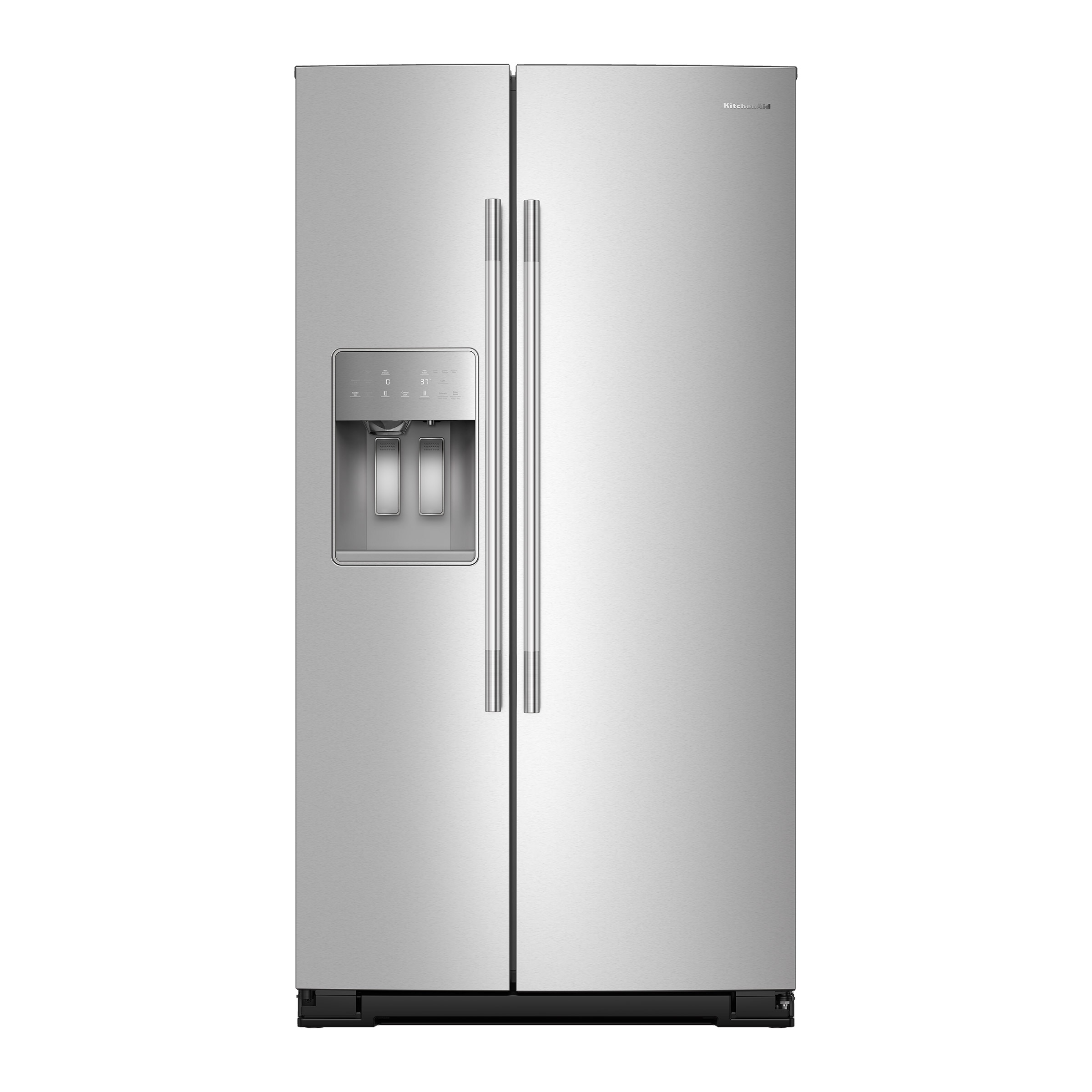 KitchenAid 20.8 cu. ft. Counter-Depth Side-by-Side Refrigerator with Exterior Ice and Water Dispenser and Removable Under-Shelf Wine Rack