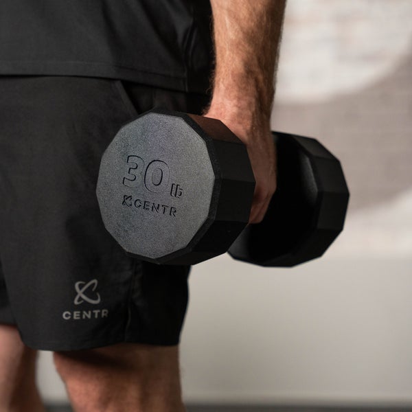 Centr 12-sided 210 lb. Rubber Dumbbell Set with Rack and 1 Centr 12-sided 210 lb. Rubber Dumbbell Set with Rack and 1