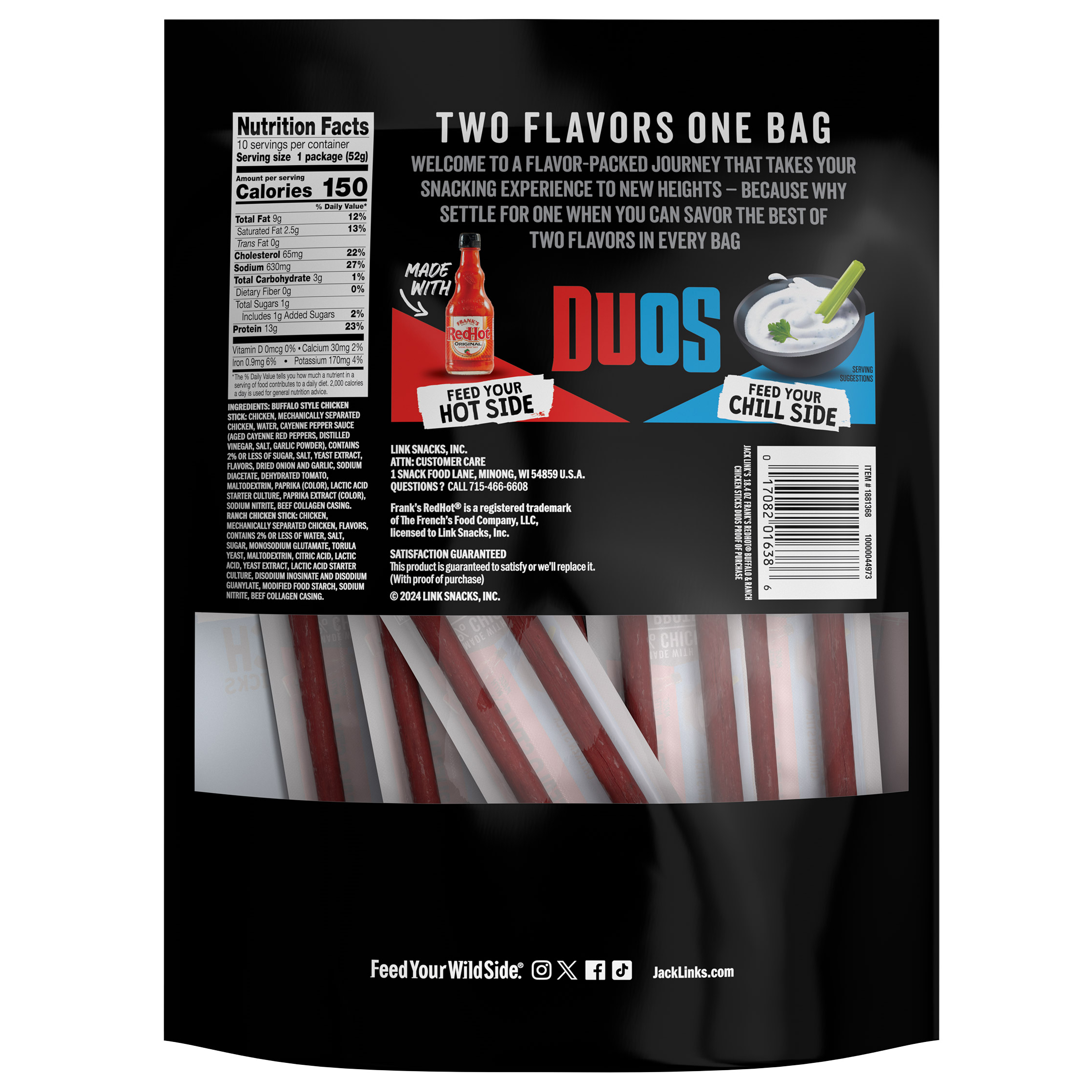 Jack Link's Duos Chicken Sticks, Buffalo Style and Ranch, 1.84 oz