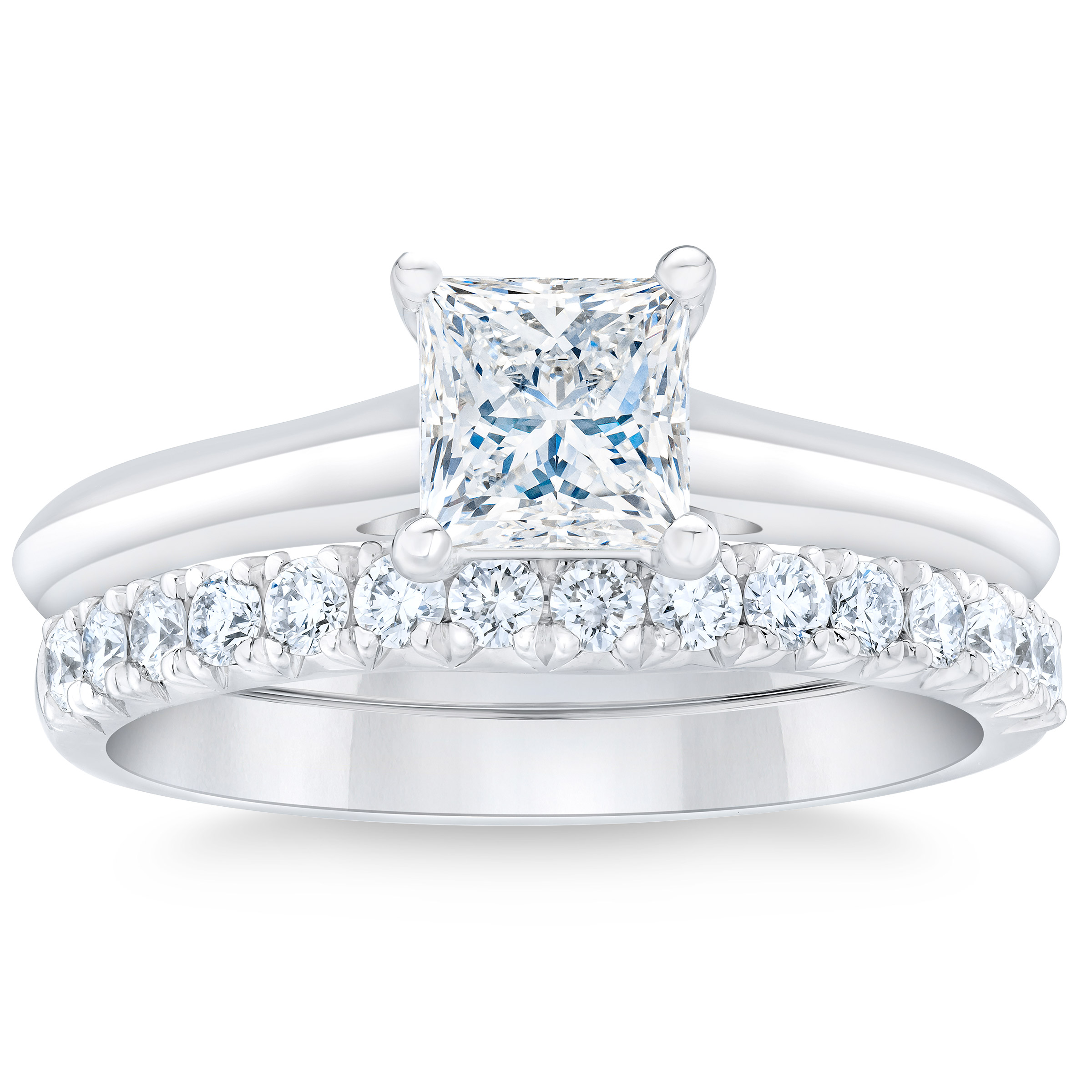 Princess Cut 1.70ctw VS1 Clarity  G Color Diamond Platinum Wedding Set