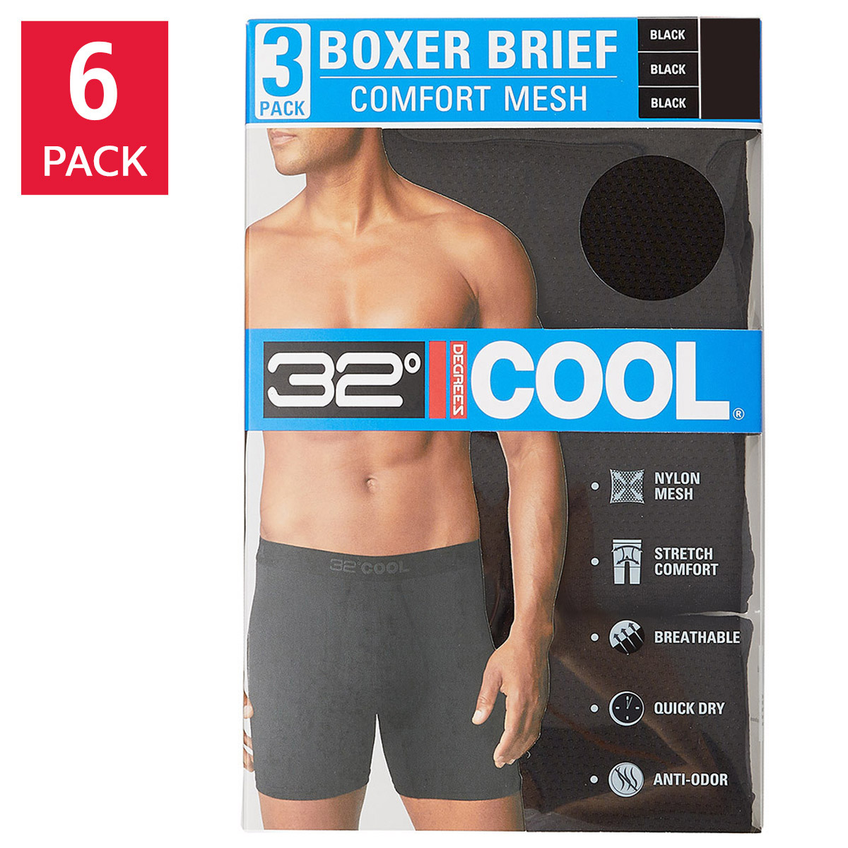 32 Degrees Men's Comfort Mesh Boxer Brief, 6-pack | Costco