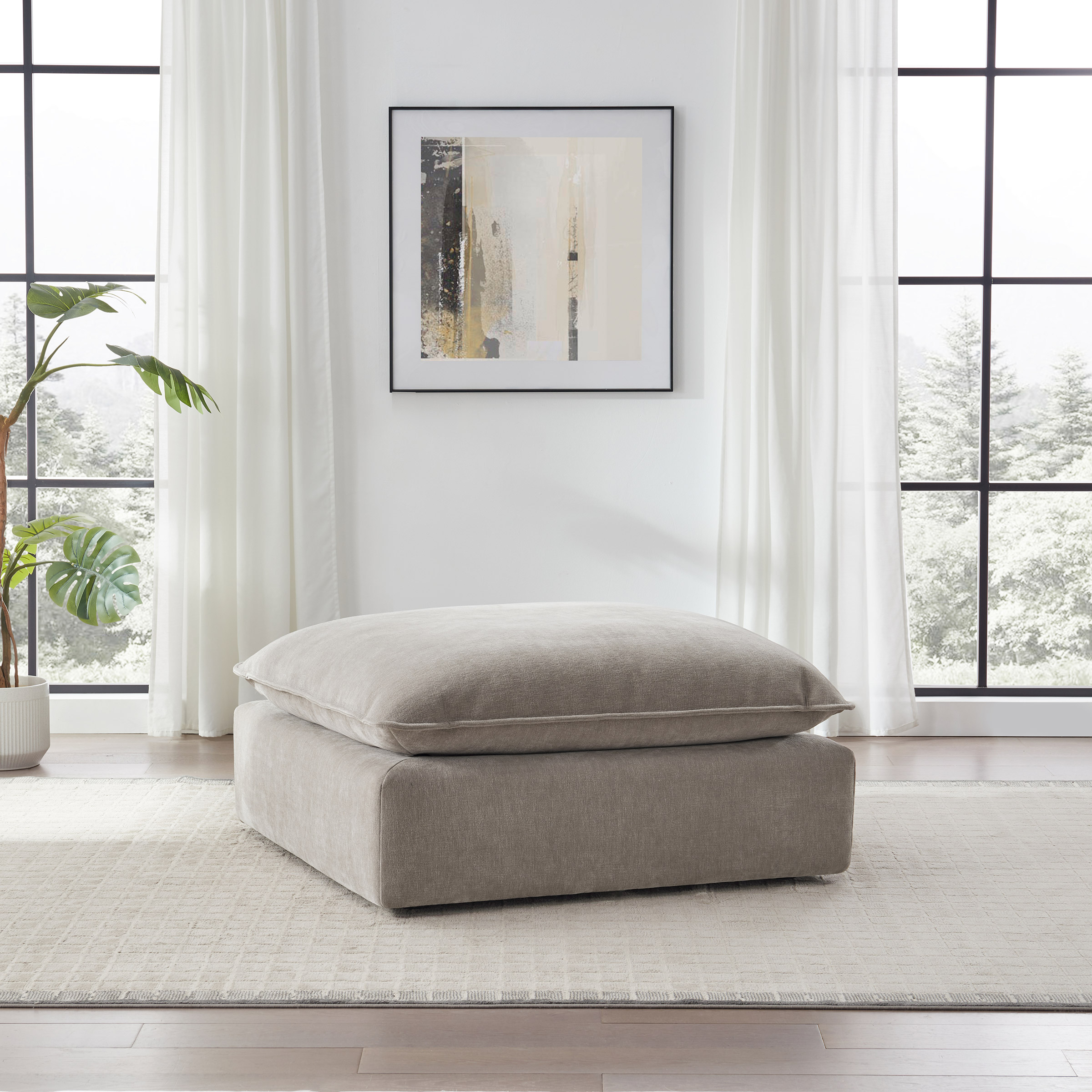 Sereen Fabric Ottoman, Taupe