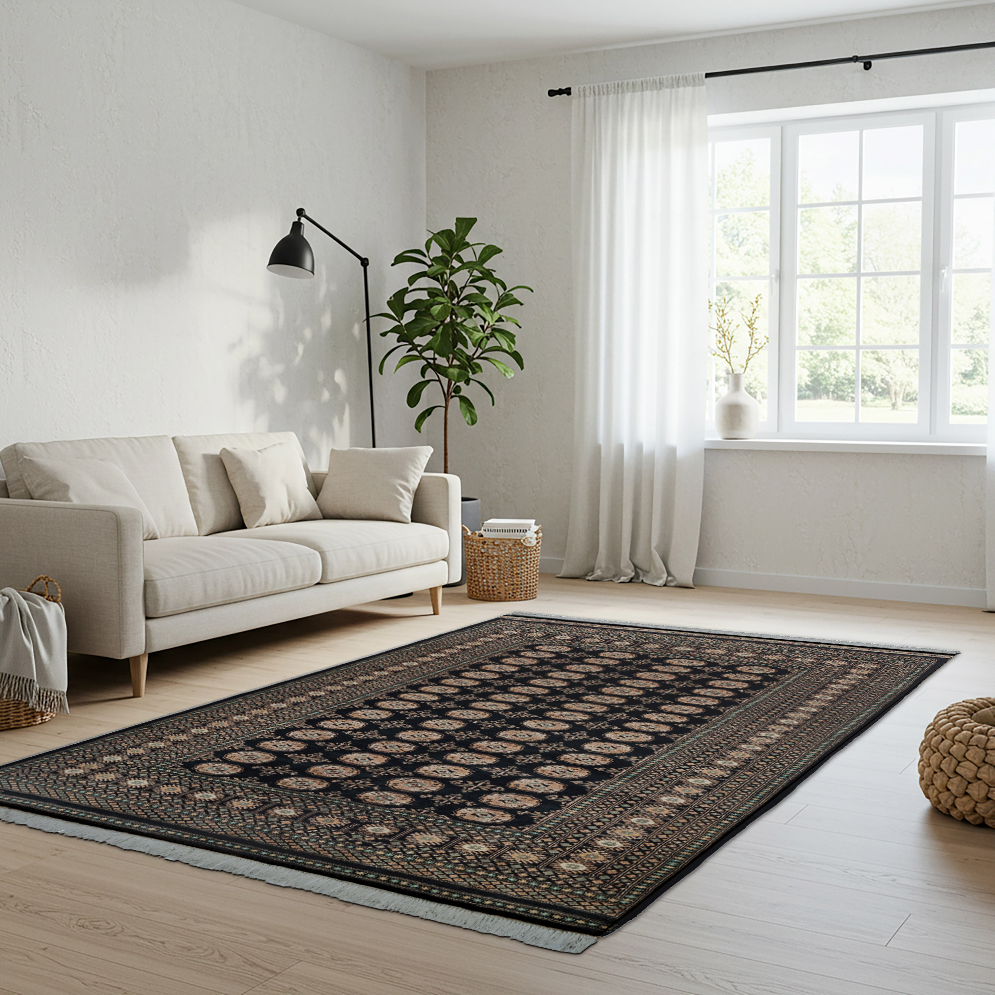 Pakistani Hand Knotted Rug Collection  Classic Bukhara Chuval Black