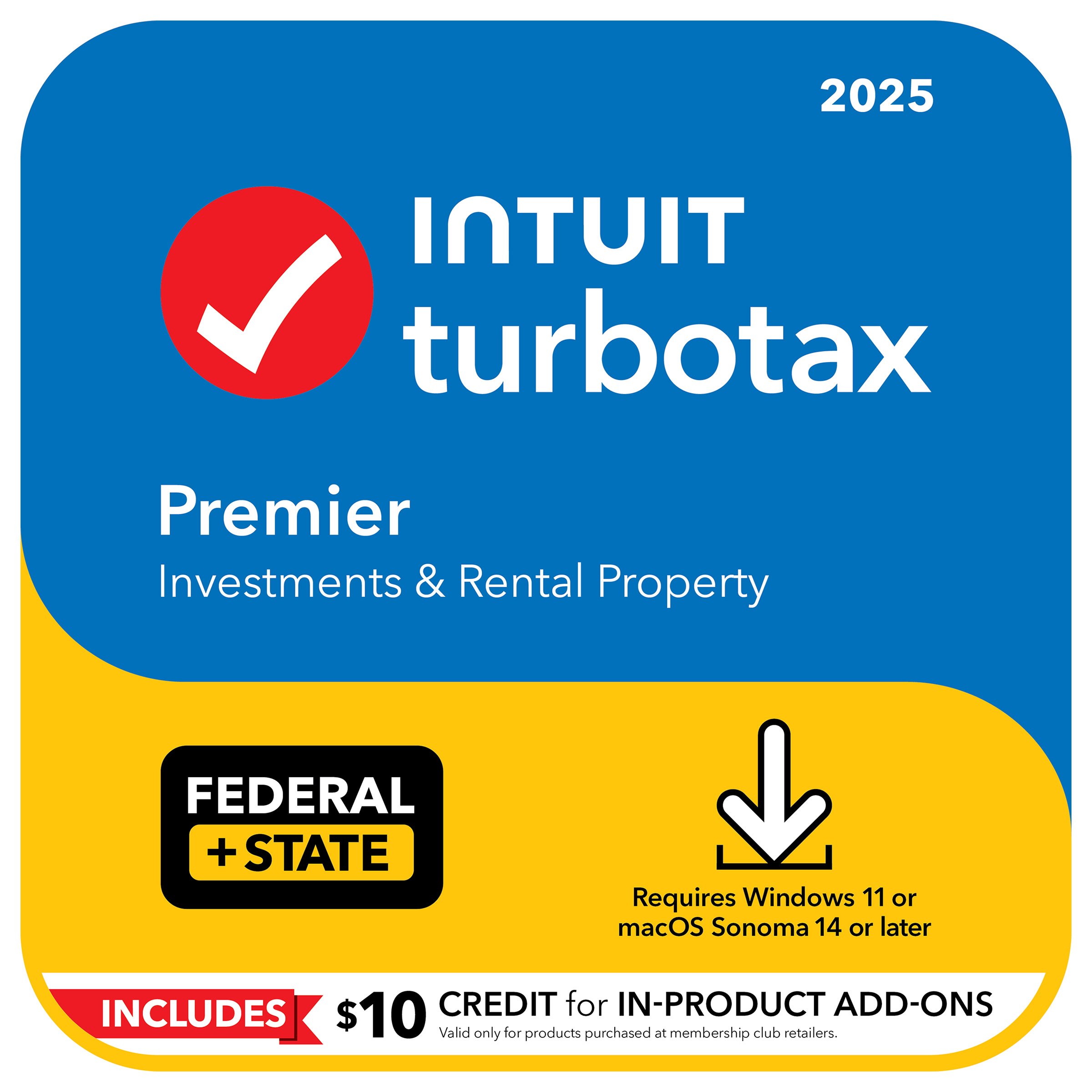 TurboTax Premier 2025 Federal E-File + State Download for PC/Mac  Includes $10 Credit In-Product*