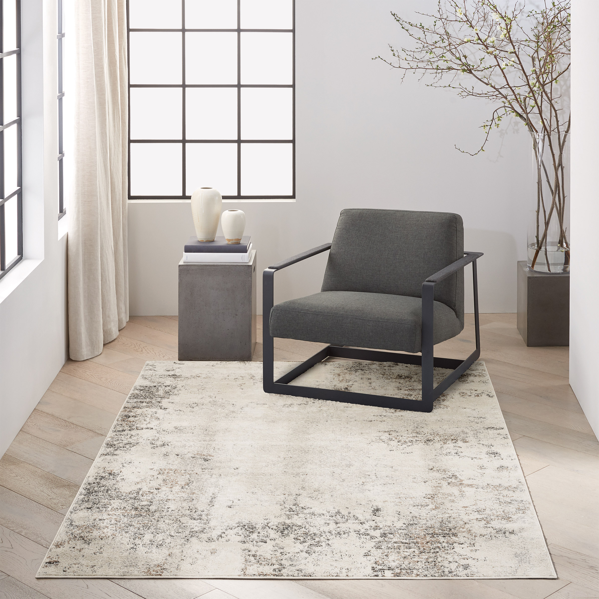 Calvin Klein Luminosity Ivory Gray Area Rug  5' 3" x 7' 3"