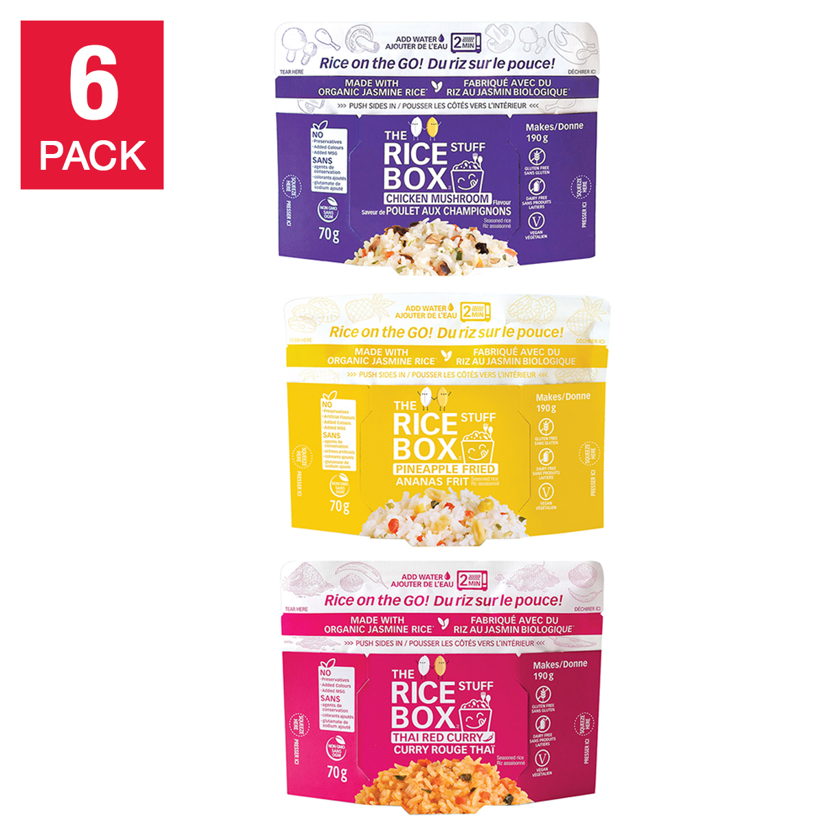 The Rice Stuff Box Organic Rice, 6 × 70 g 