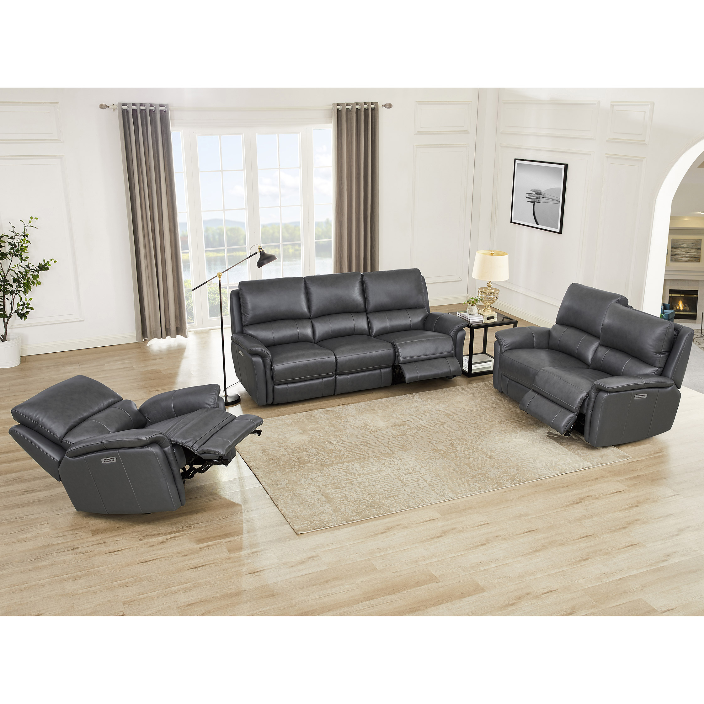 Prospera Home Marner Top grain Leather Power Reclining Sofa, Loveseat and Chair