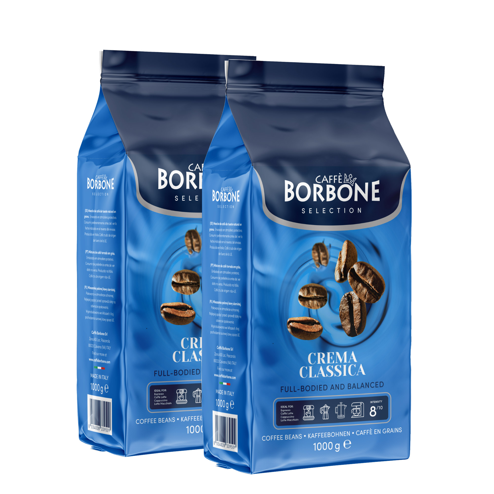 Caffè Borbone Crema Classica Whole Coffee Beans, 2 × 1 kg 
