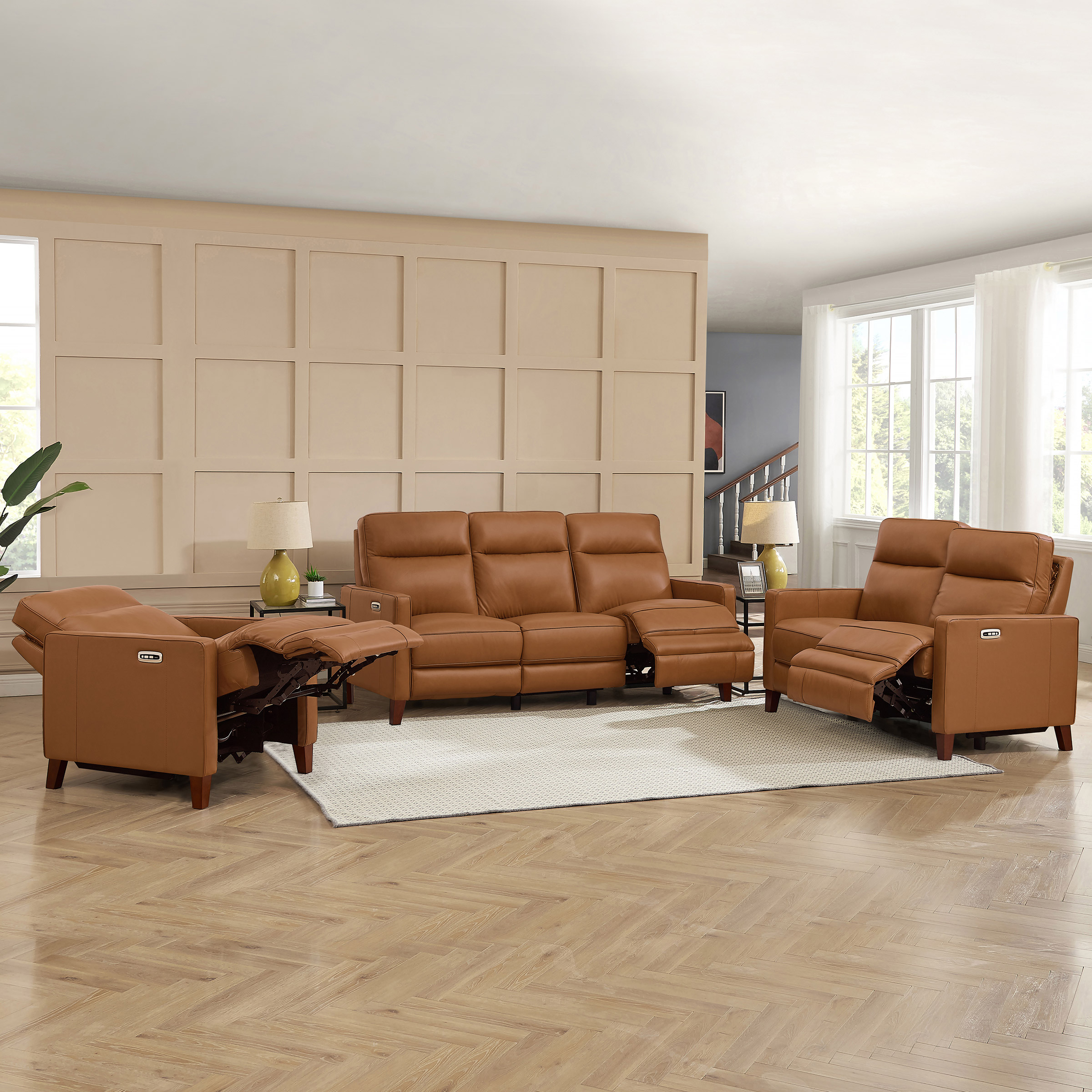Prospera Home Matthews Top-grain Leather Zero Gravity Power Reclining Sofa, Loveseat and Chair