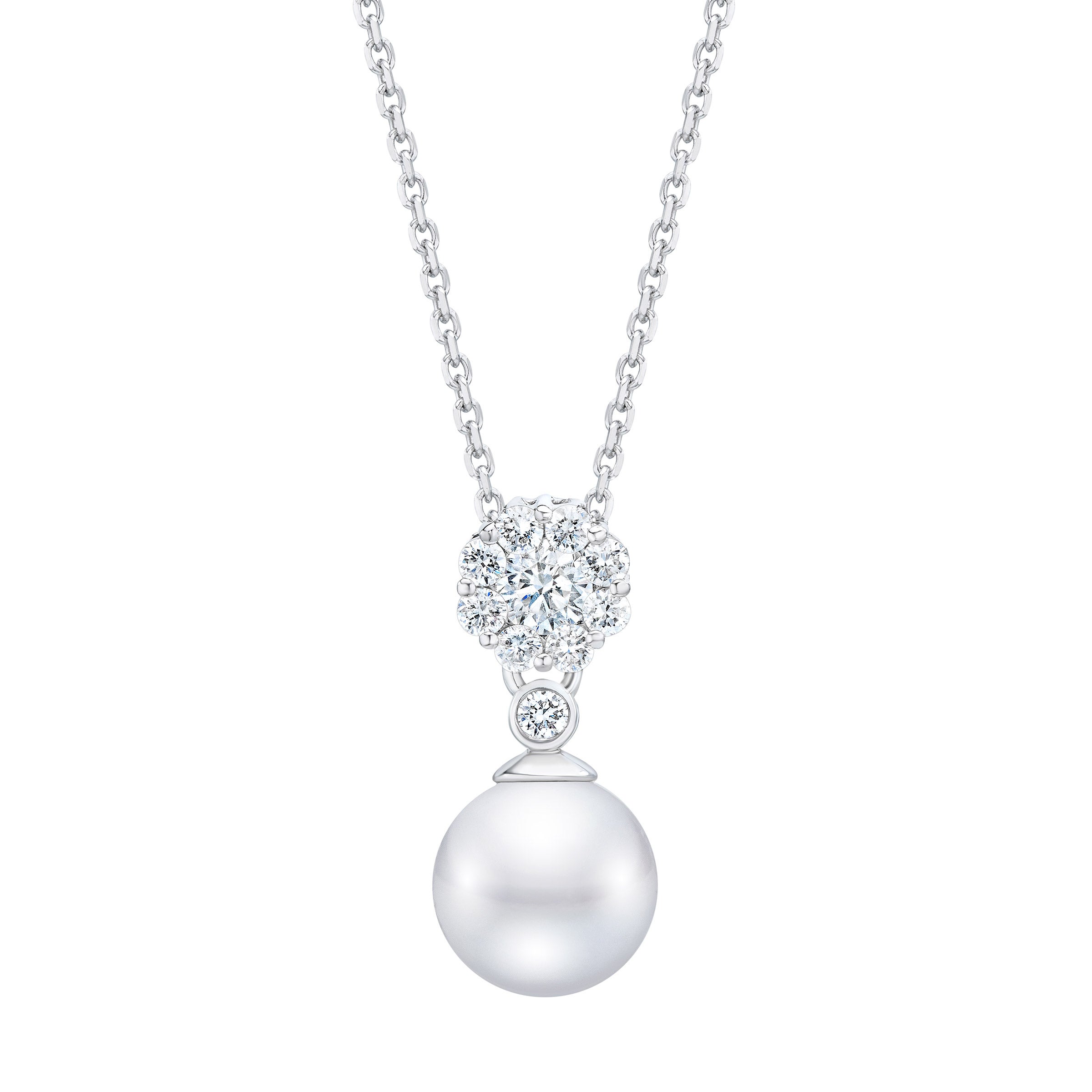Akoya Cultured 7.5-8mm Pearl & Diamond 14kt White Gold Pendant