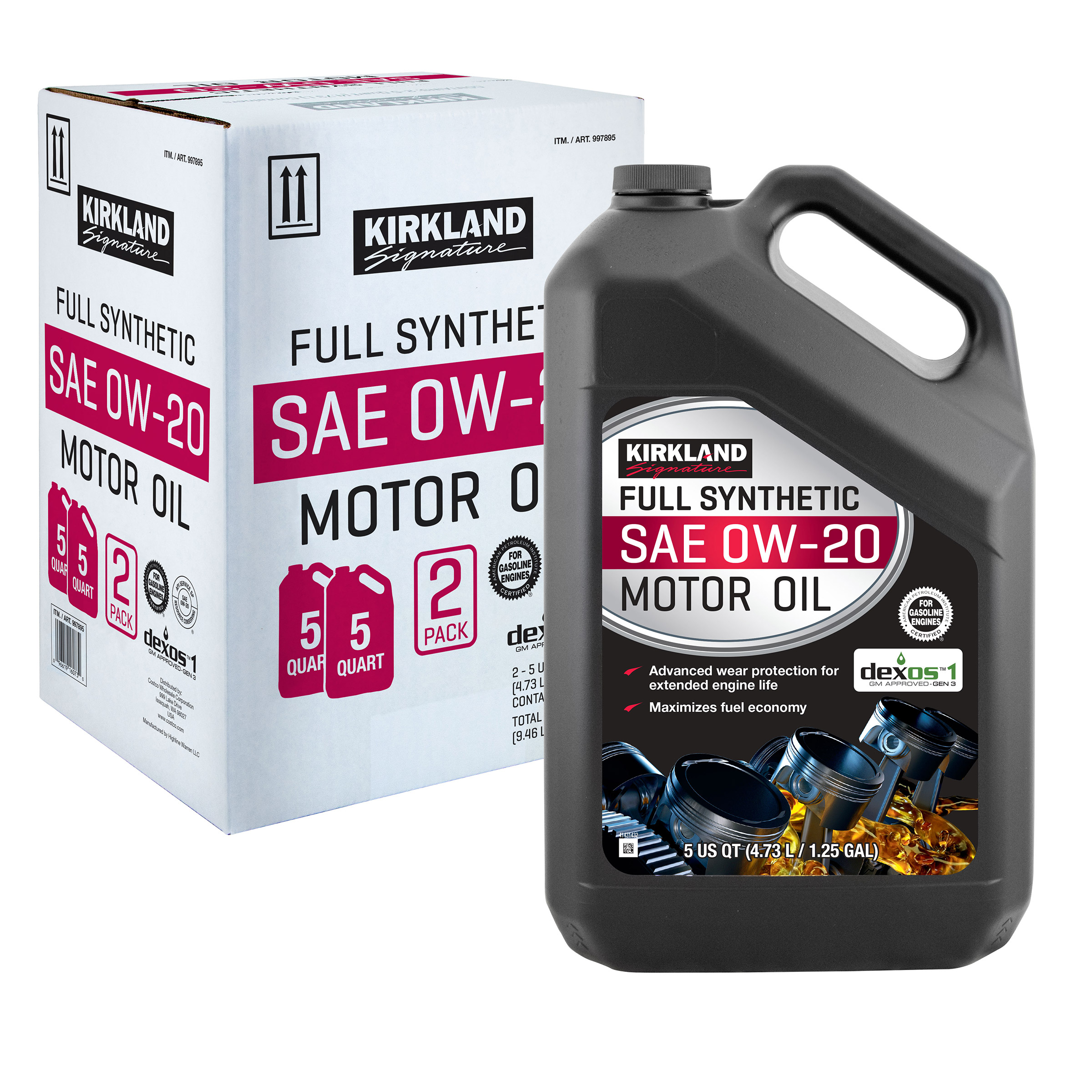 Kirkland Signature 0W-20 Full Synthetic Motor Oil 5-quart, 2-pack