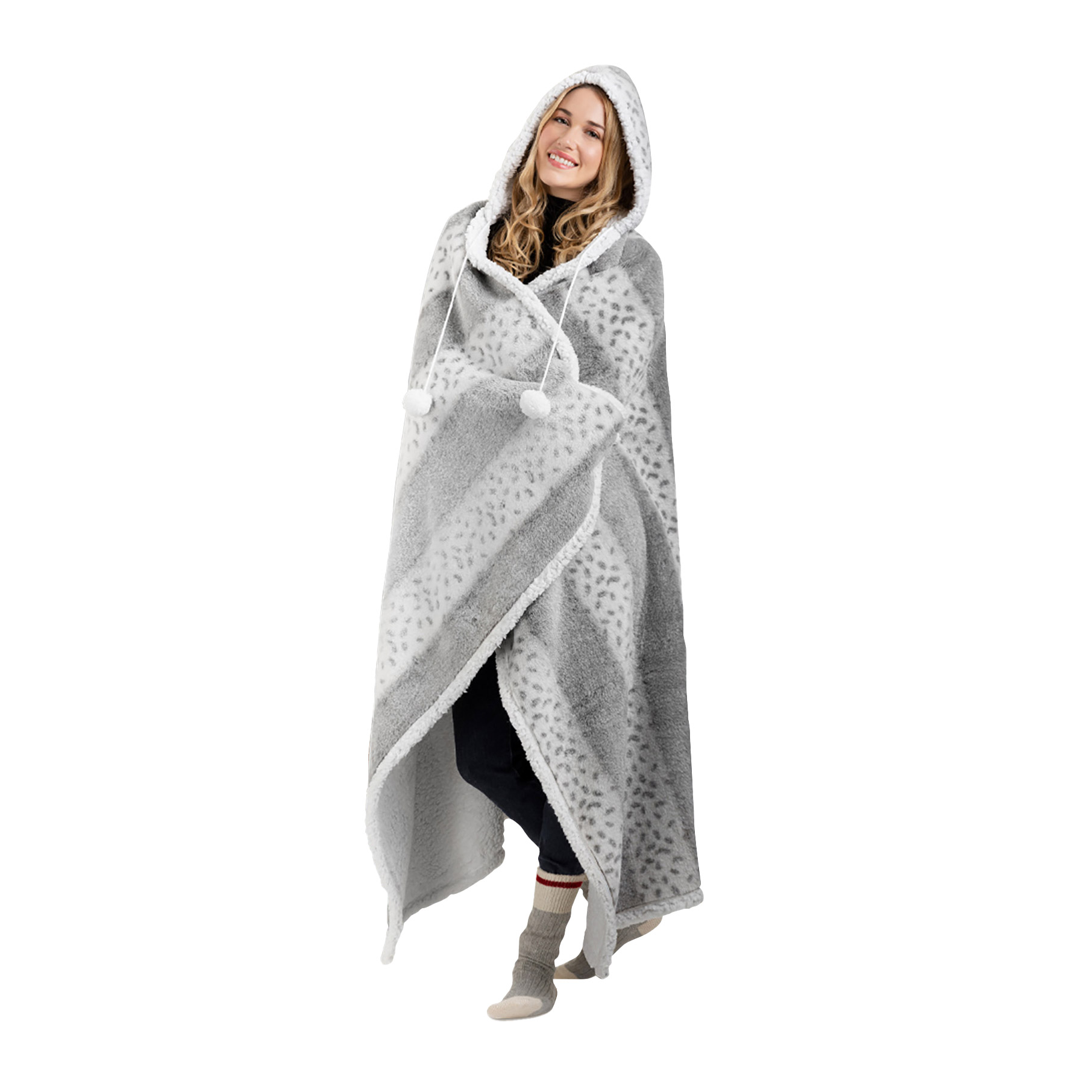 Hooded Blanket with Sherpa Reverse