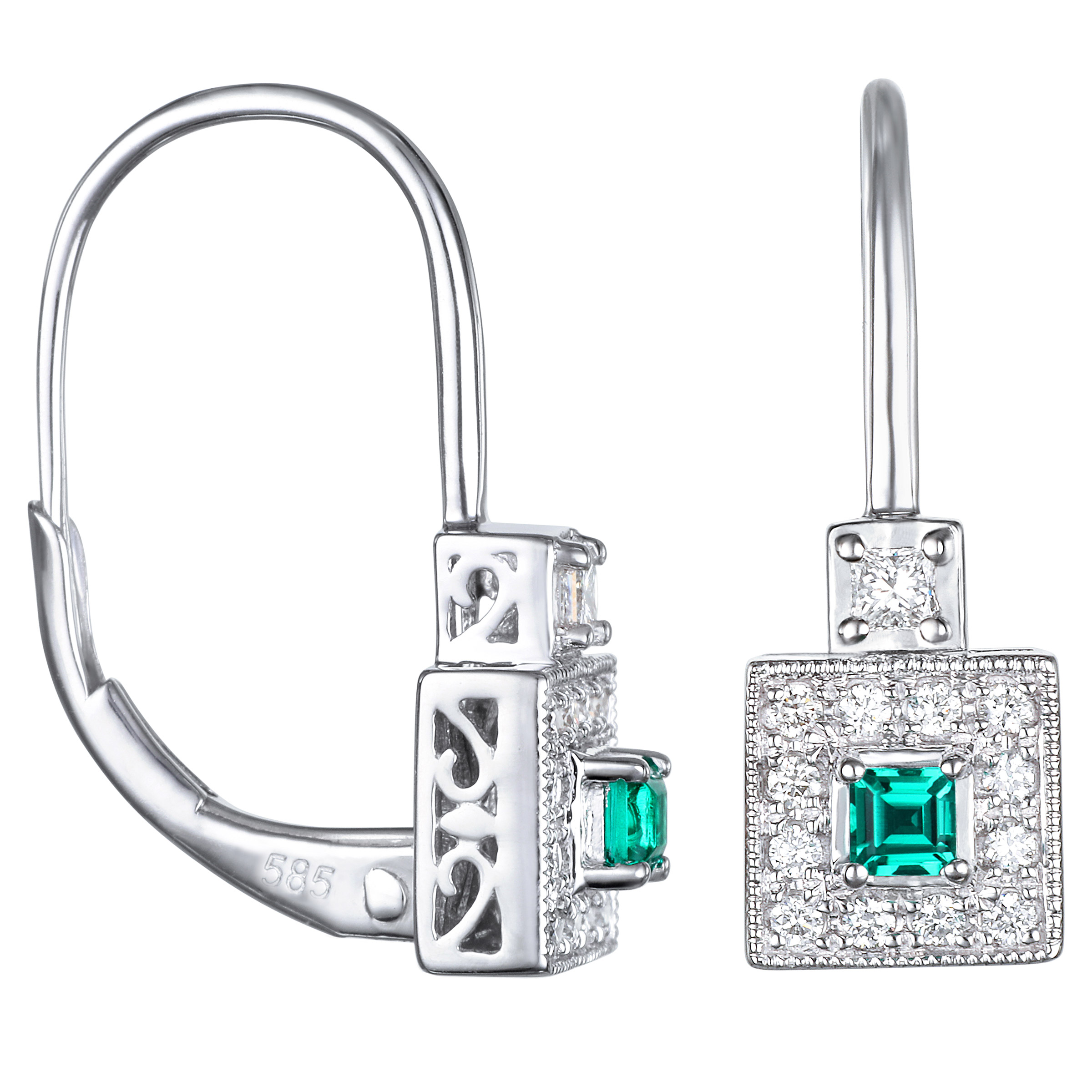 Princess Cut Lab Created Emerald and Diamond Earrings (0.21 ctw