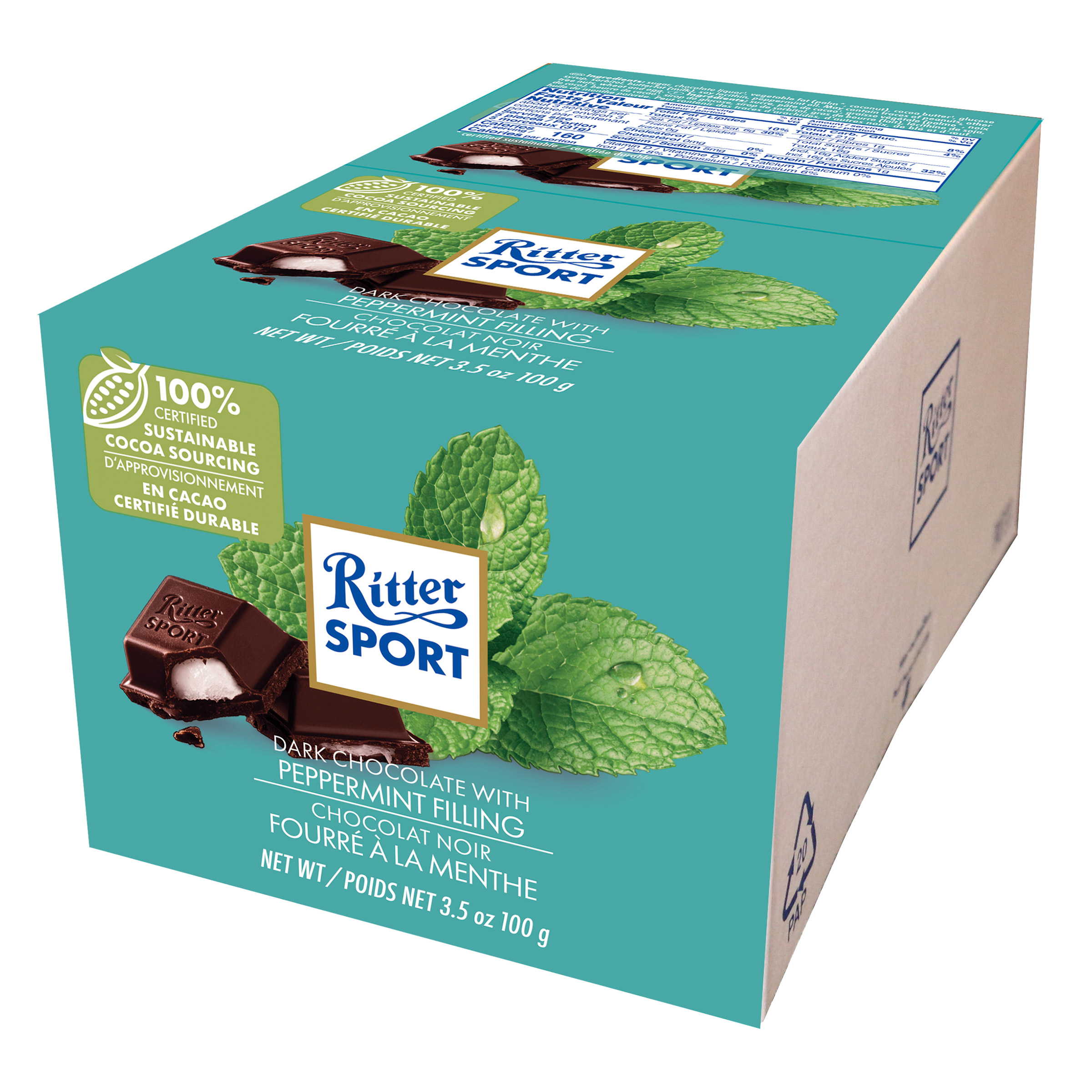 Ritter Sport Dark Chocolate With Peppermint Filling, 12 × 100 g