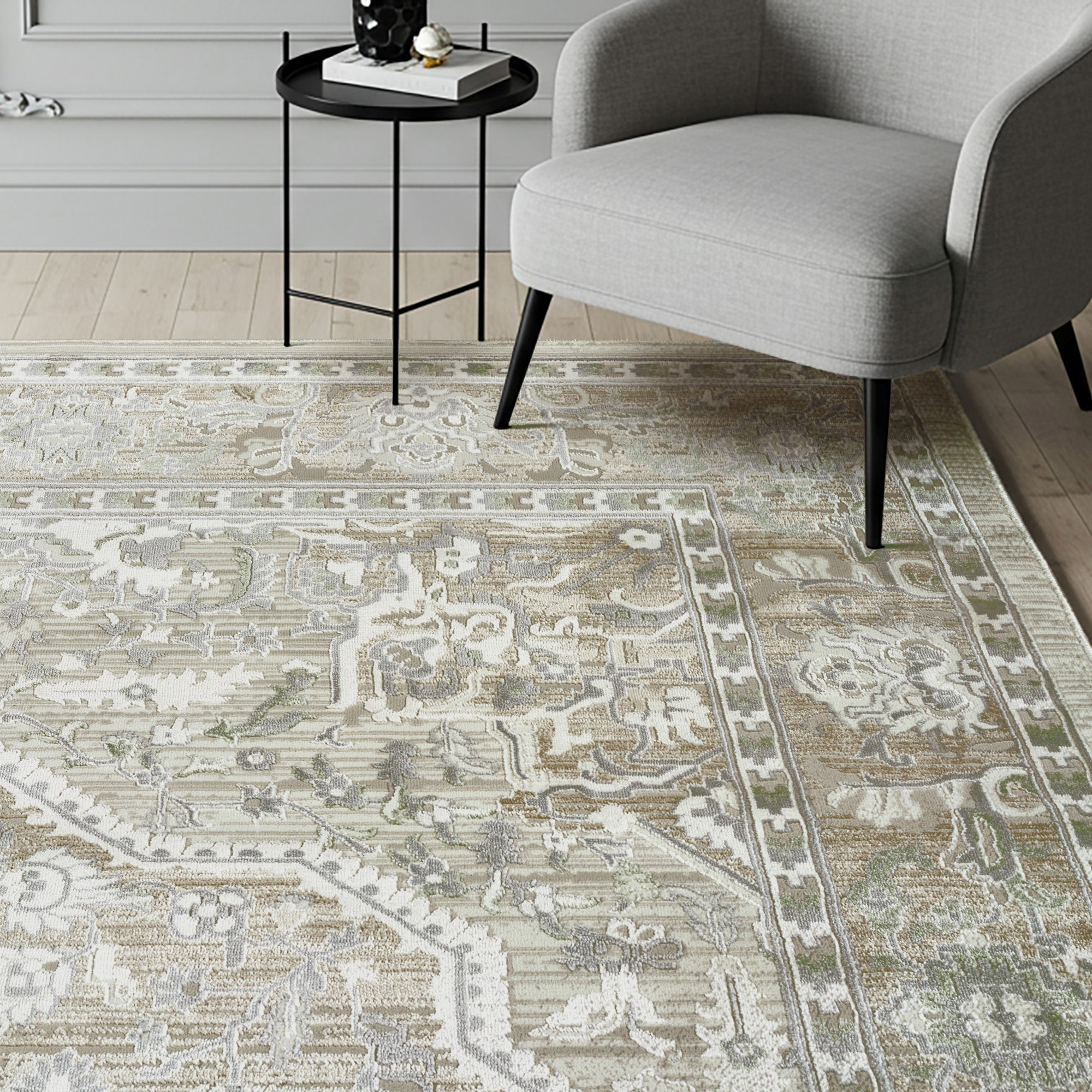 Sasha Area Rug, Adryan Beige Green, 6'6