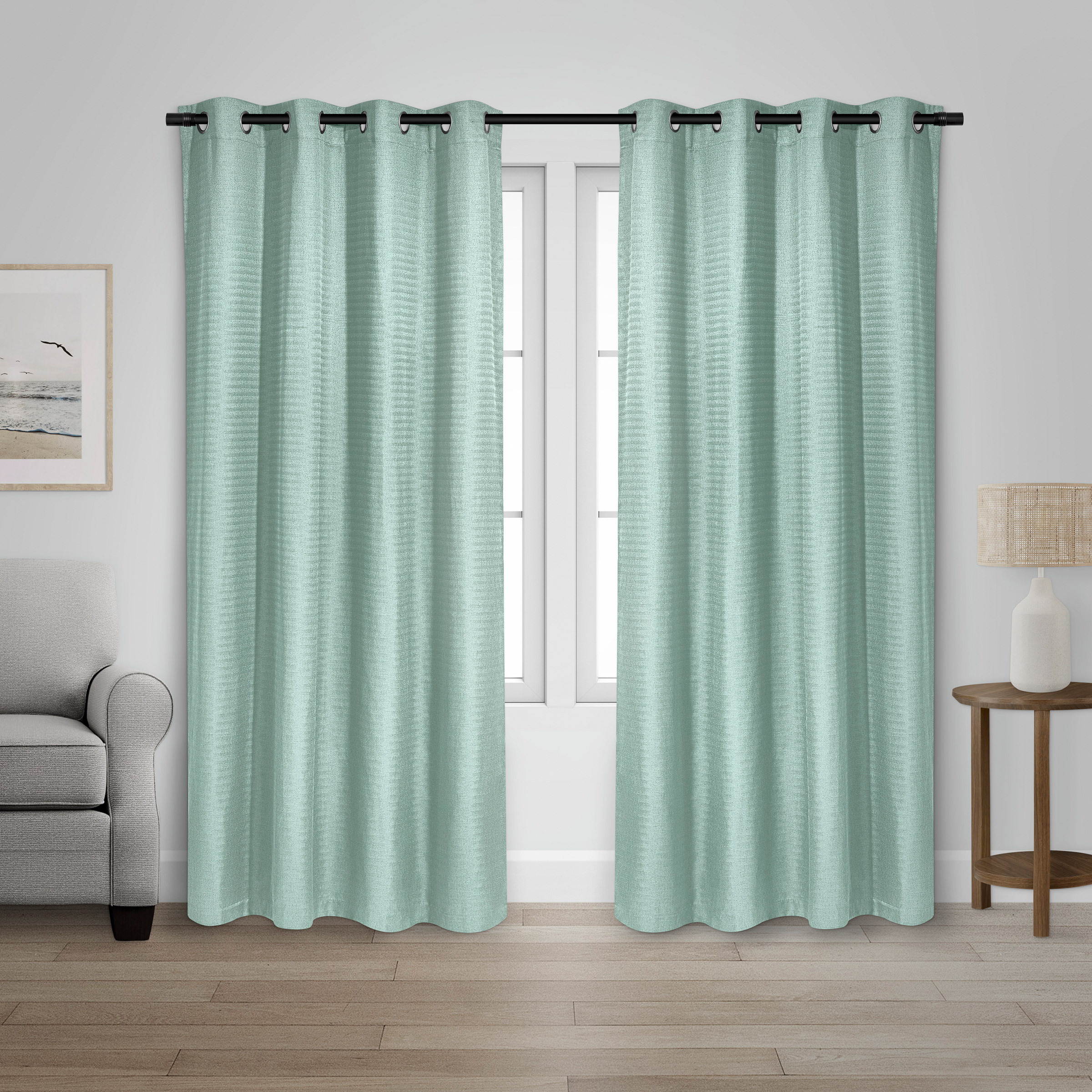 Safdie & Co. Herringbone Light Filtering Curtain Panel, 2 panel