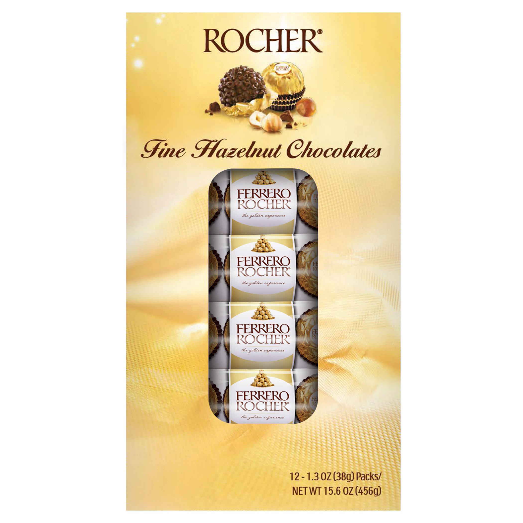 Ferrero Rocher  Milk Chocolate Hazelnut Candy  1.3 oz  3-count  12-pack