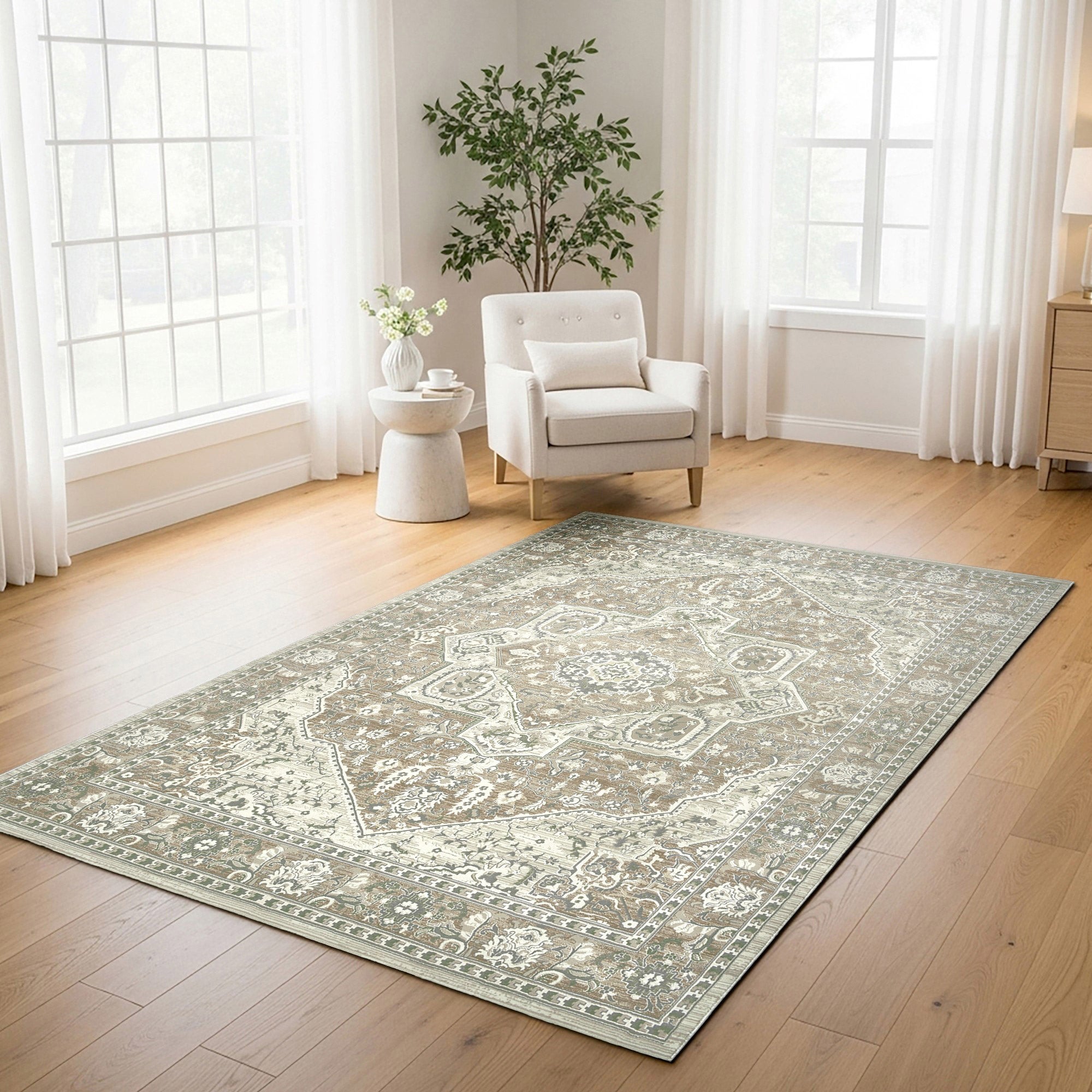 Sasha Area Rug, Adryan Beige Green, 6'6