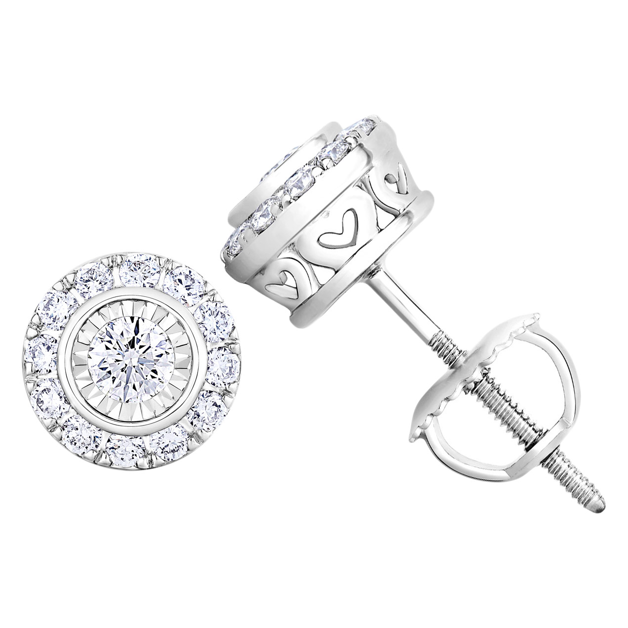 Round Brilliant Diamond Halo Stud Earrings (0.40 ctw)