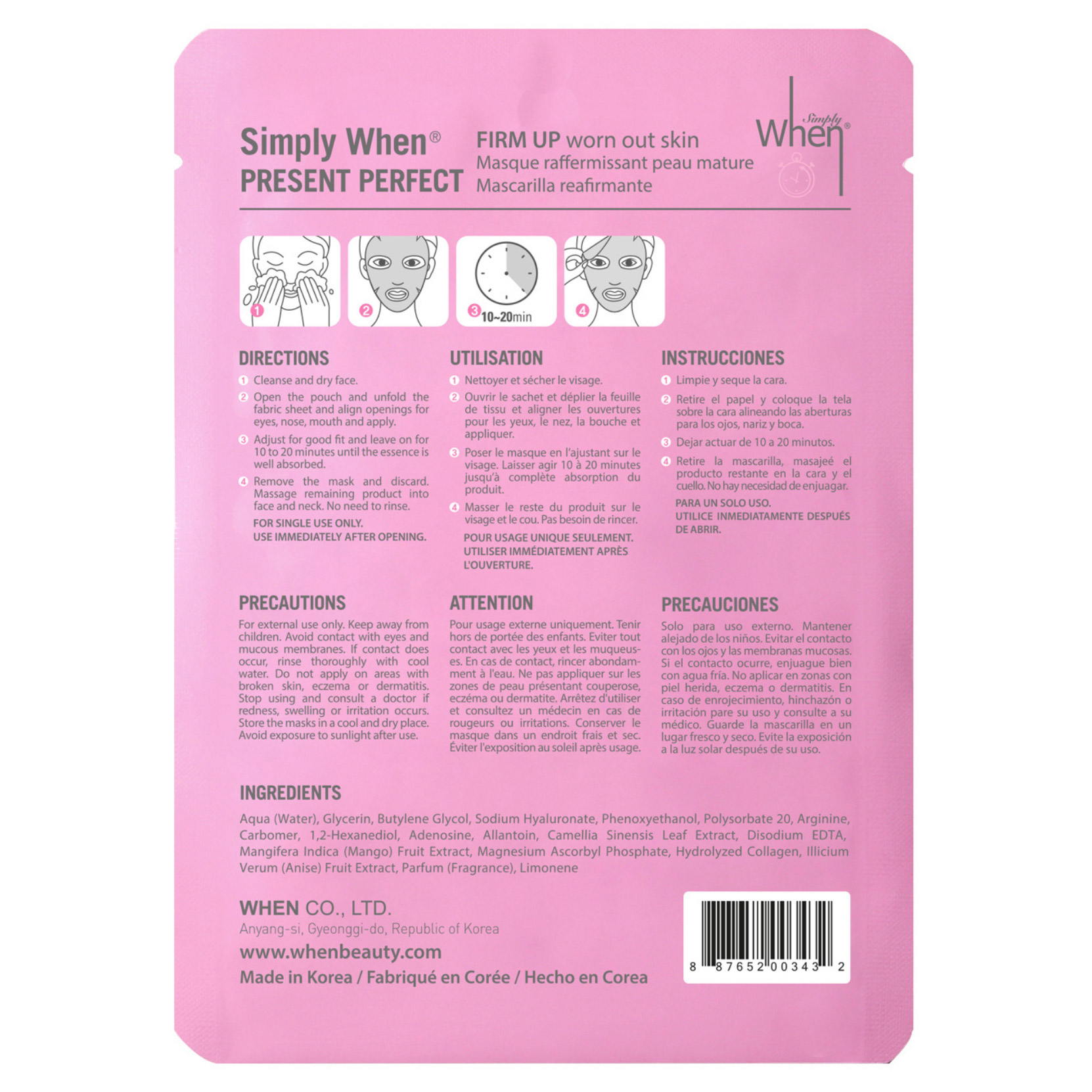 Simply When Present Perfect Firm Up Sheet Masks, 20-pack | Costco