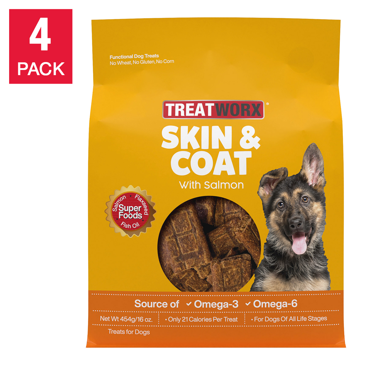 Treatworx Skin and Coat with Salmon Dog Treats 4 x 454g