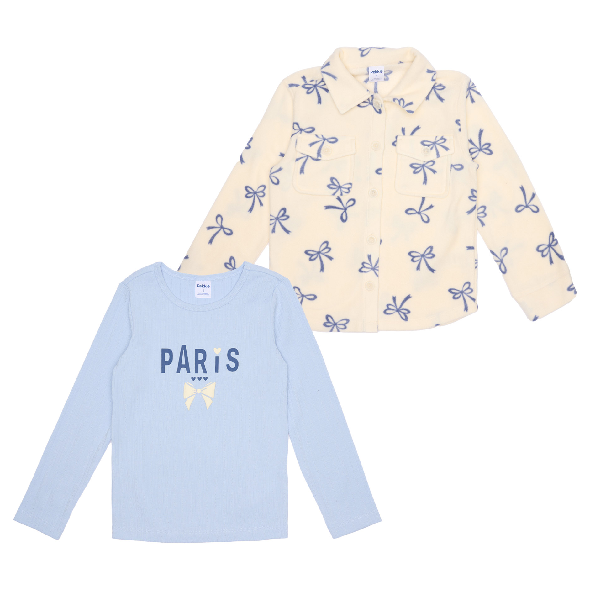 Pekkle Boys' and Girls' Micro Polar Long Sleeve Fleece Shirt and Tee, 2-piece
