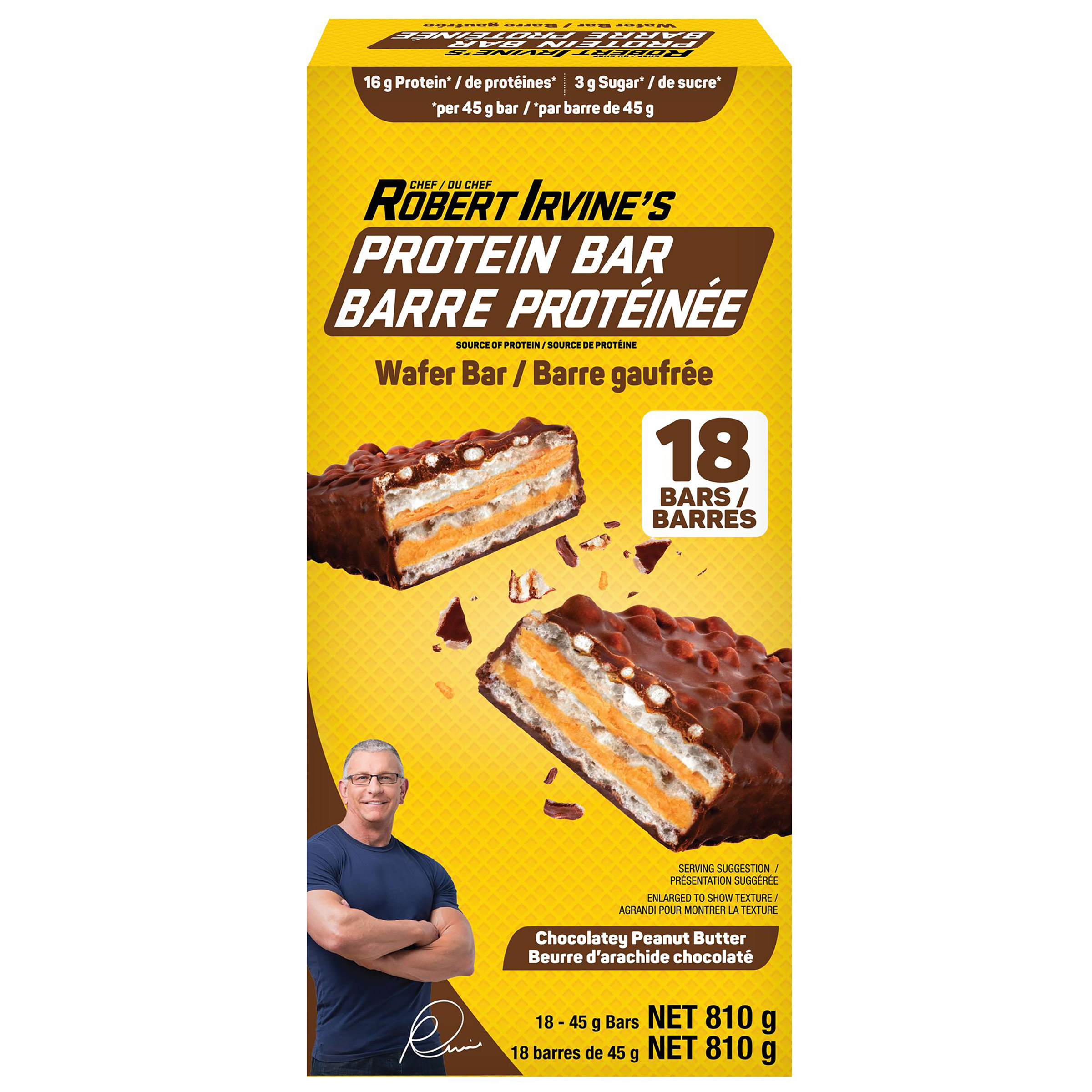 Chef Robert Irvine's Chocolatey Peanut Butter Wafer Protein Bar, 18 × 45 g