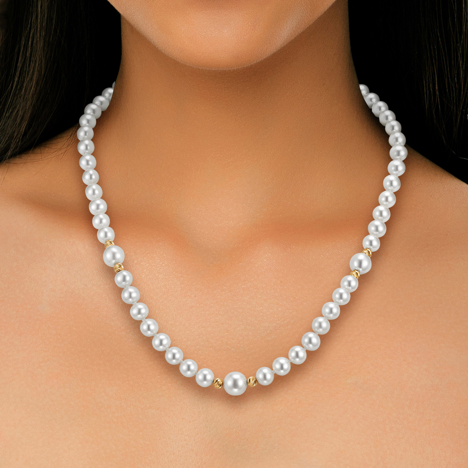 6.5 – 8.5 mm Cultured Freshwater Pearl and 14kt Yellow Gold Bead