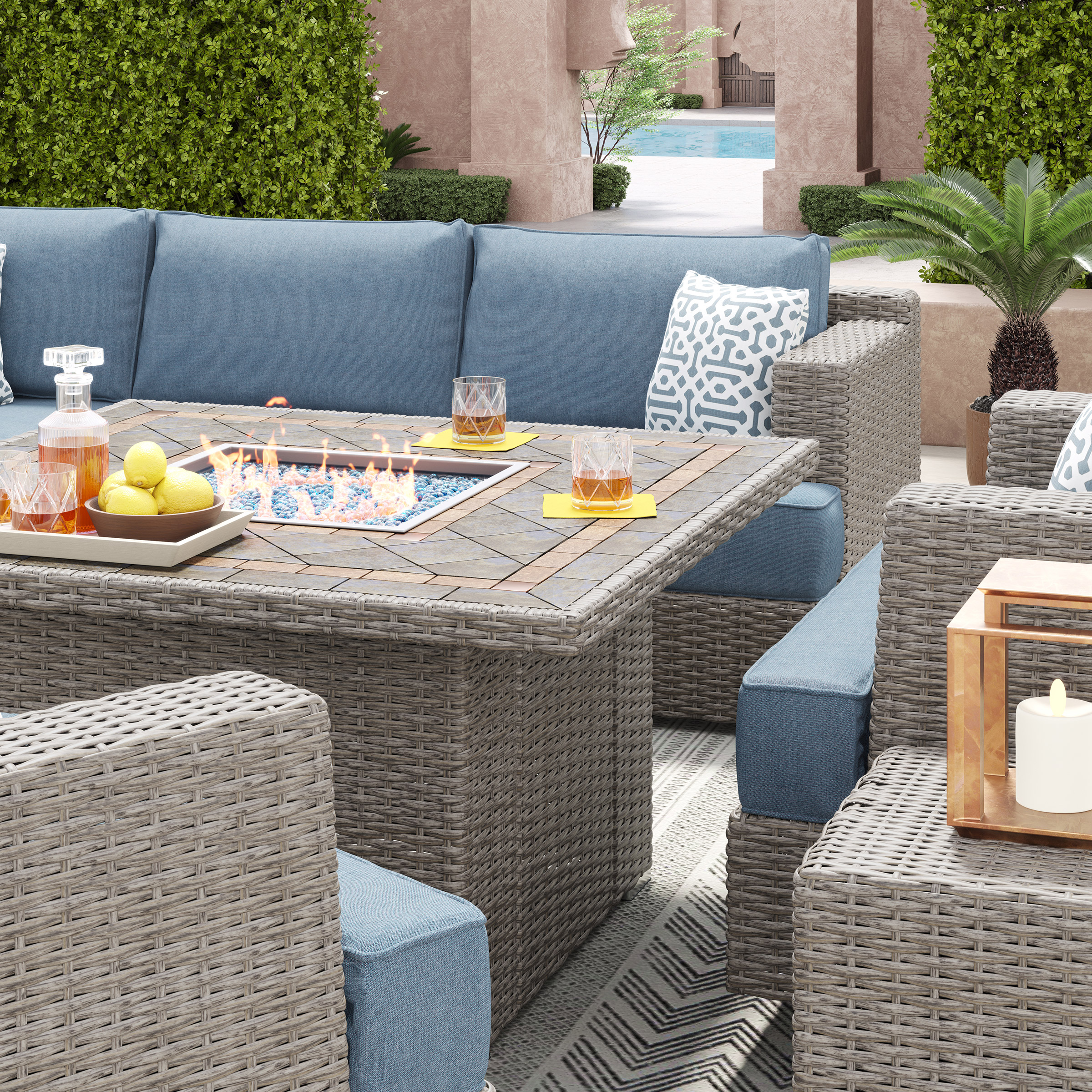 niko and… Niko 9-piece Patio Sectional Conversation Set with Fire Table | Costco