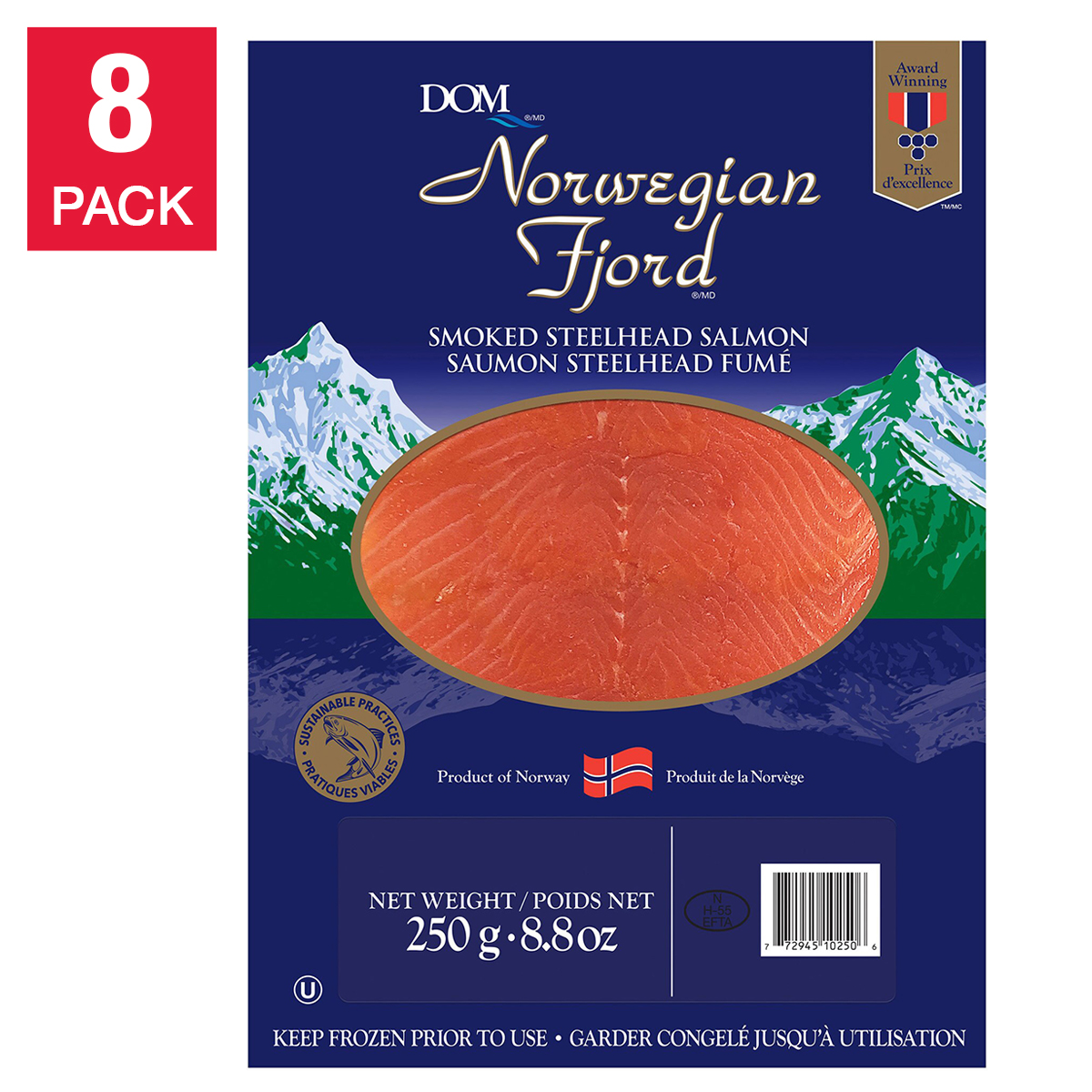 Norwegian Fjord Smoked Steelhead Salmon 250 g (8.8 oz) × 8 pack