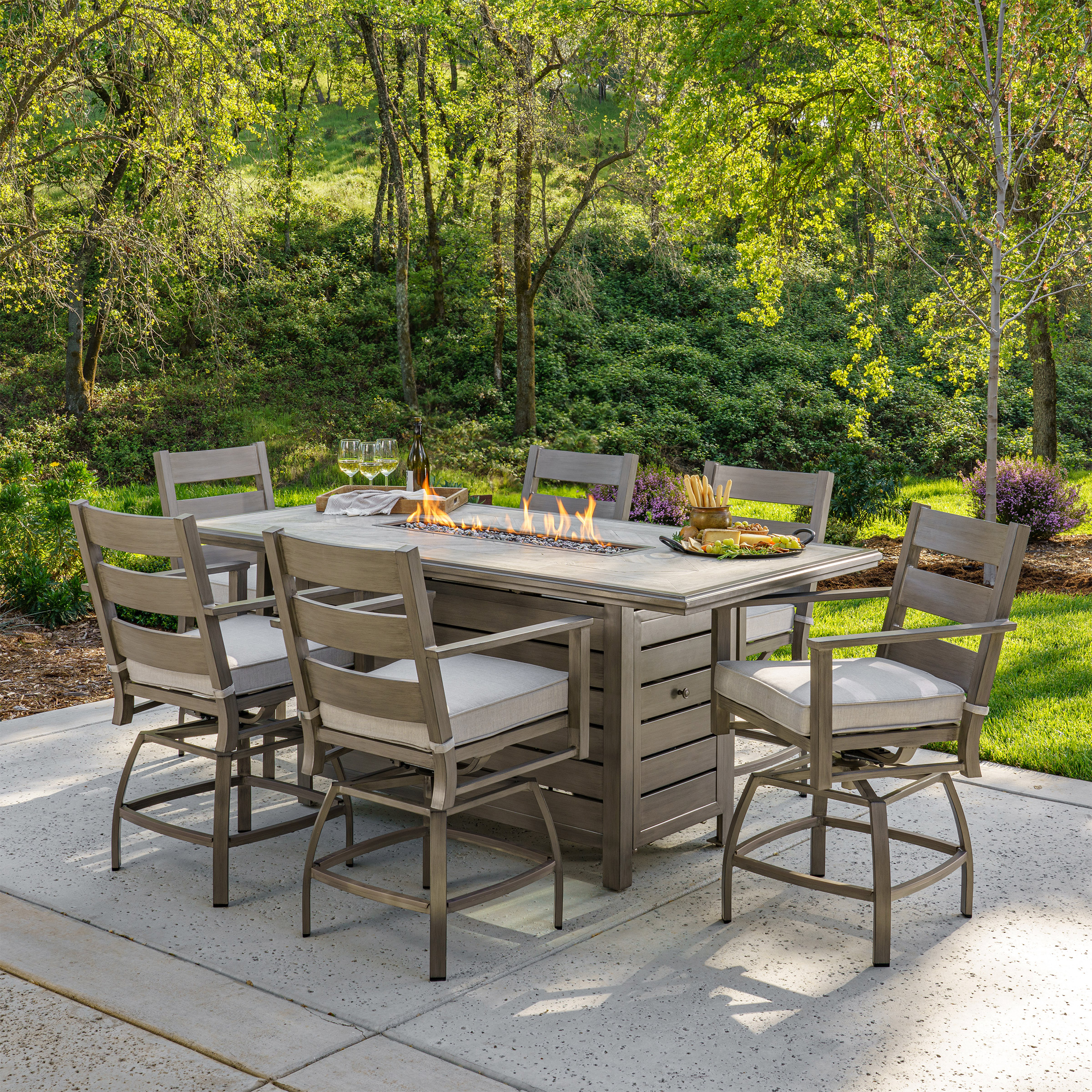 SunVilla Athena 7-piece Fire Outdoor Patio High Dining Set Costco