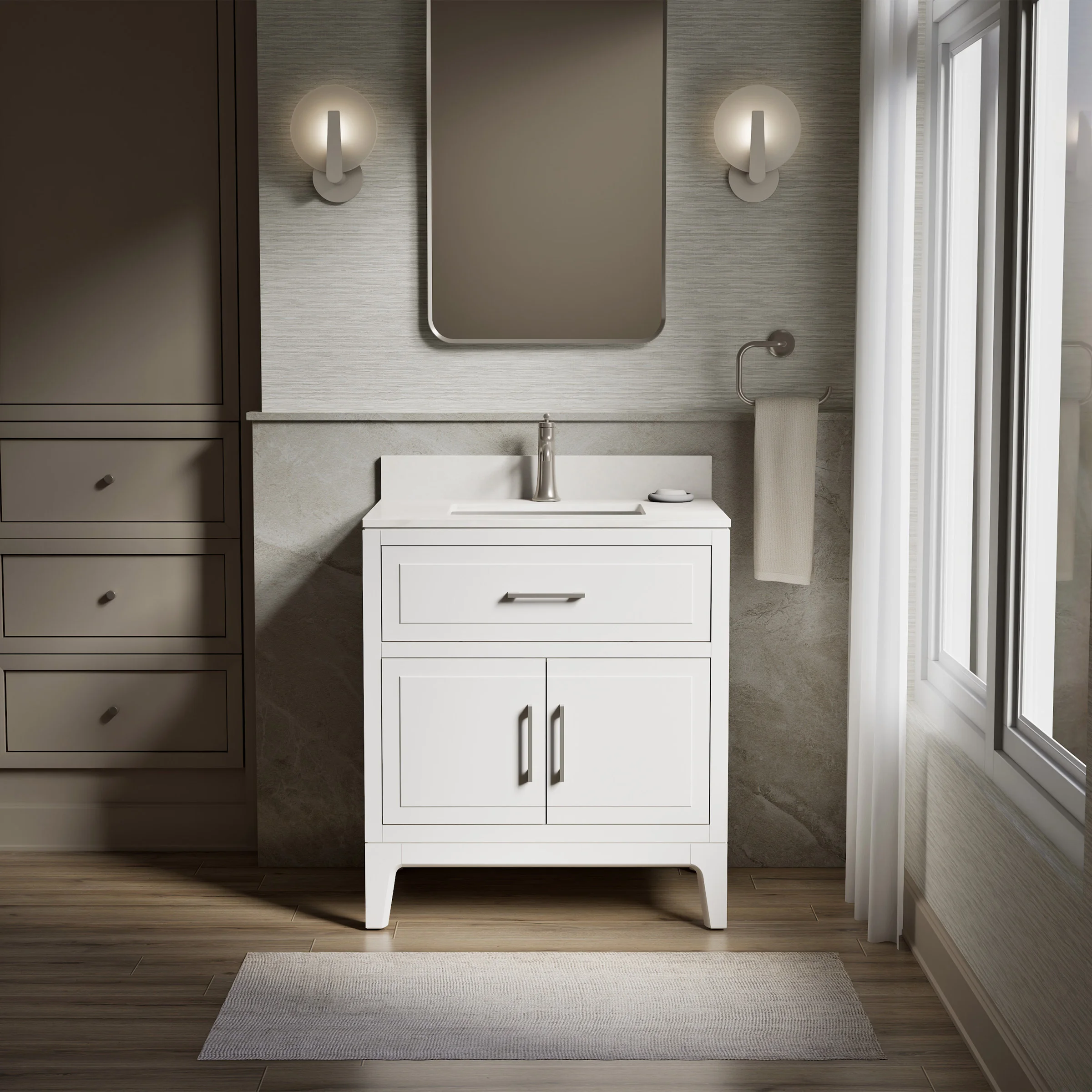 Kohler Tio Bathroom Vanity Cabinet with Sink and Quartz Top in White