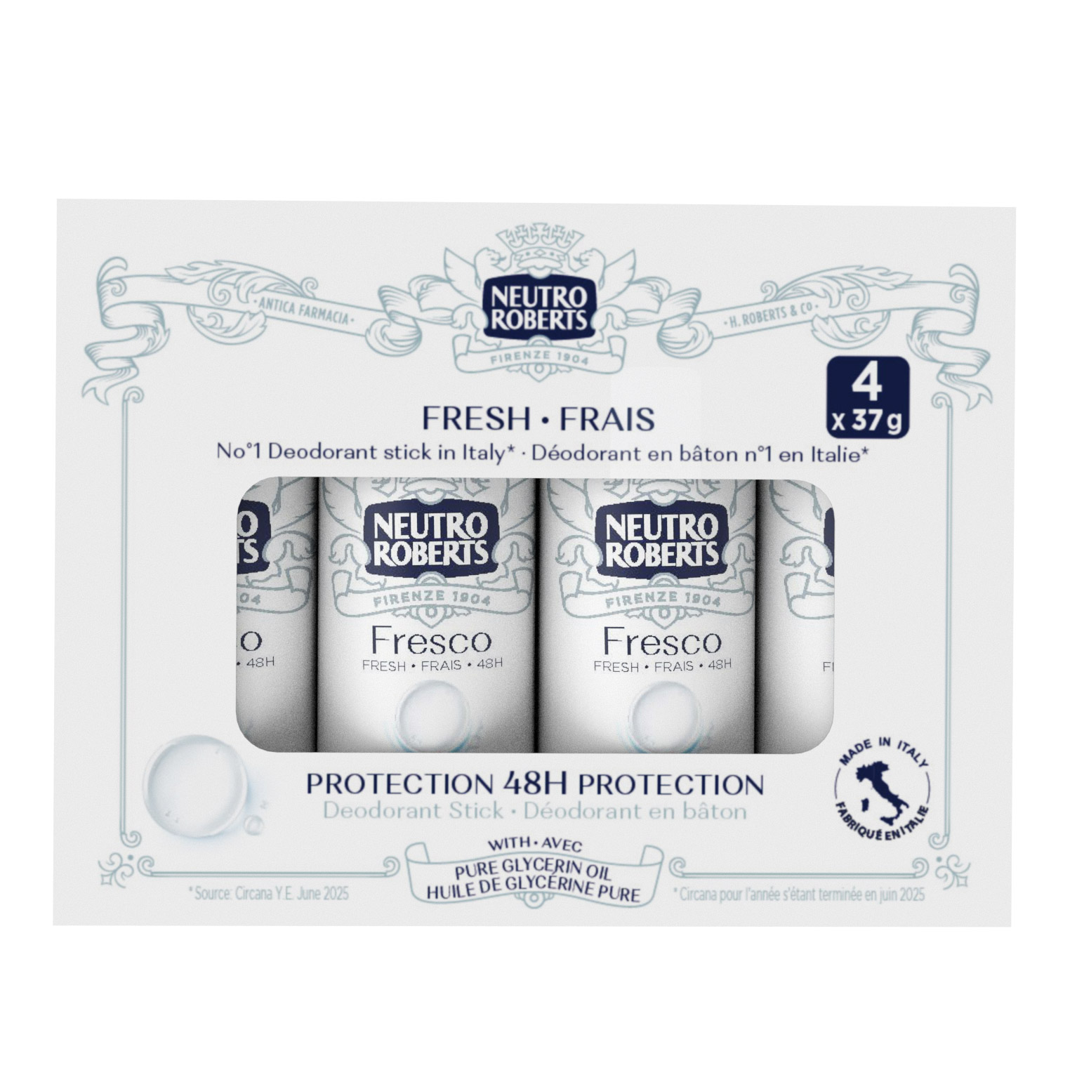 Neutro Roberts Fresh Deodorant Stick, 4 x 37g