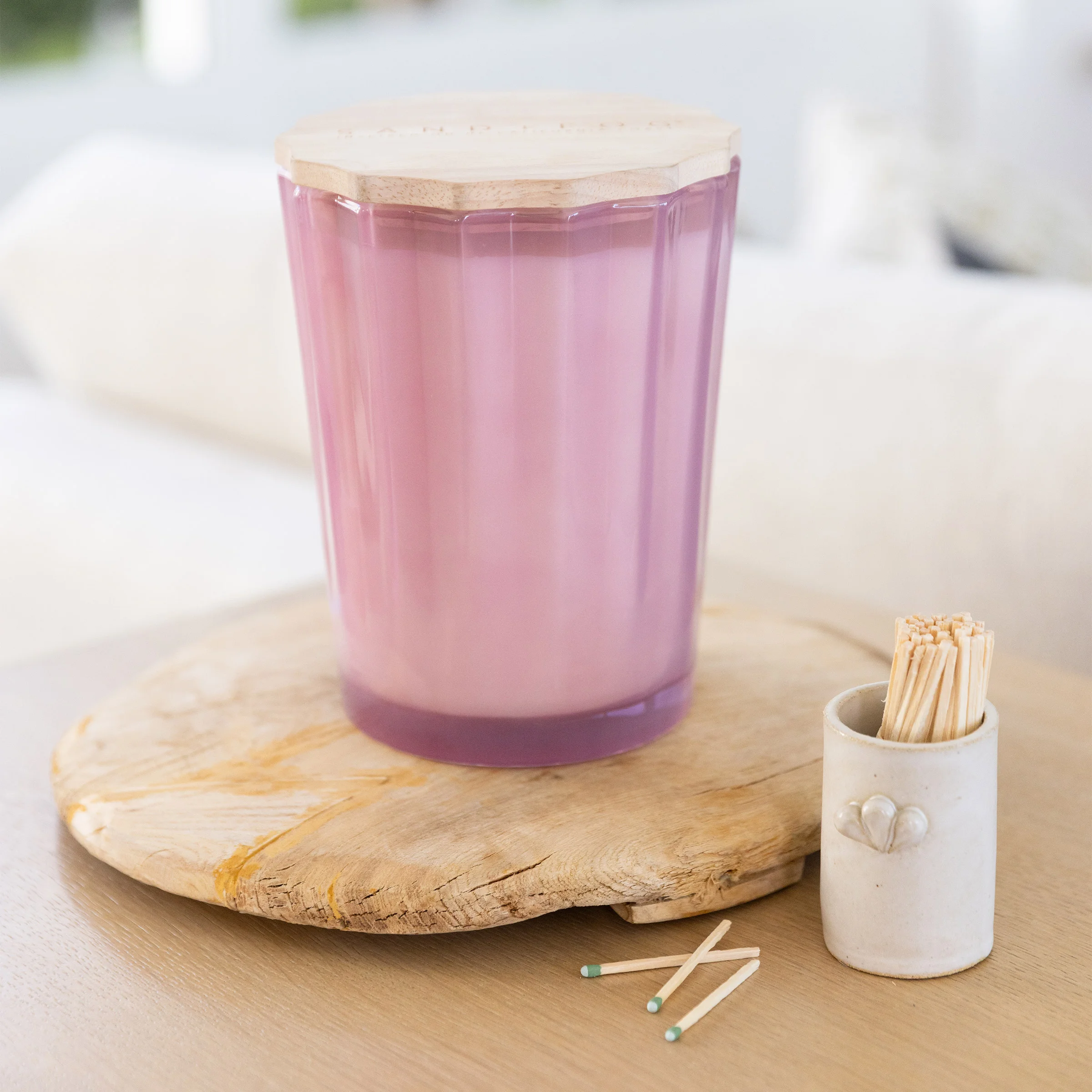 Sand + Fog Spring 57oz. Scalloped Candle with Rubber Wood Lid