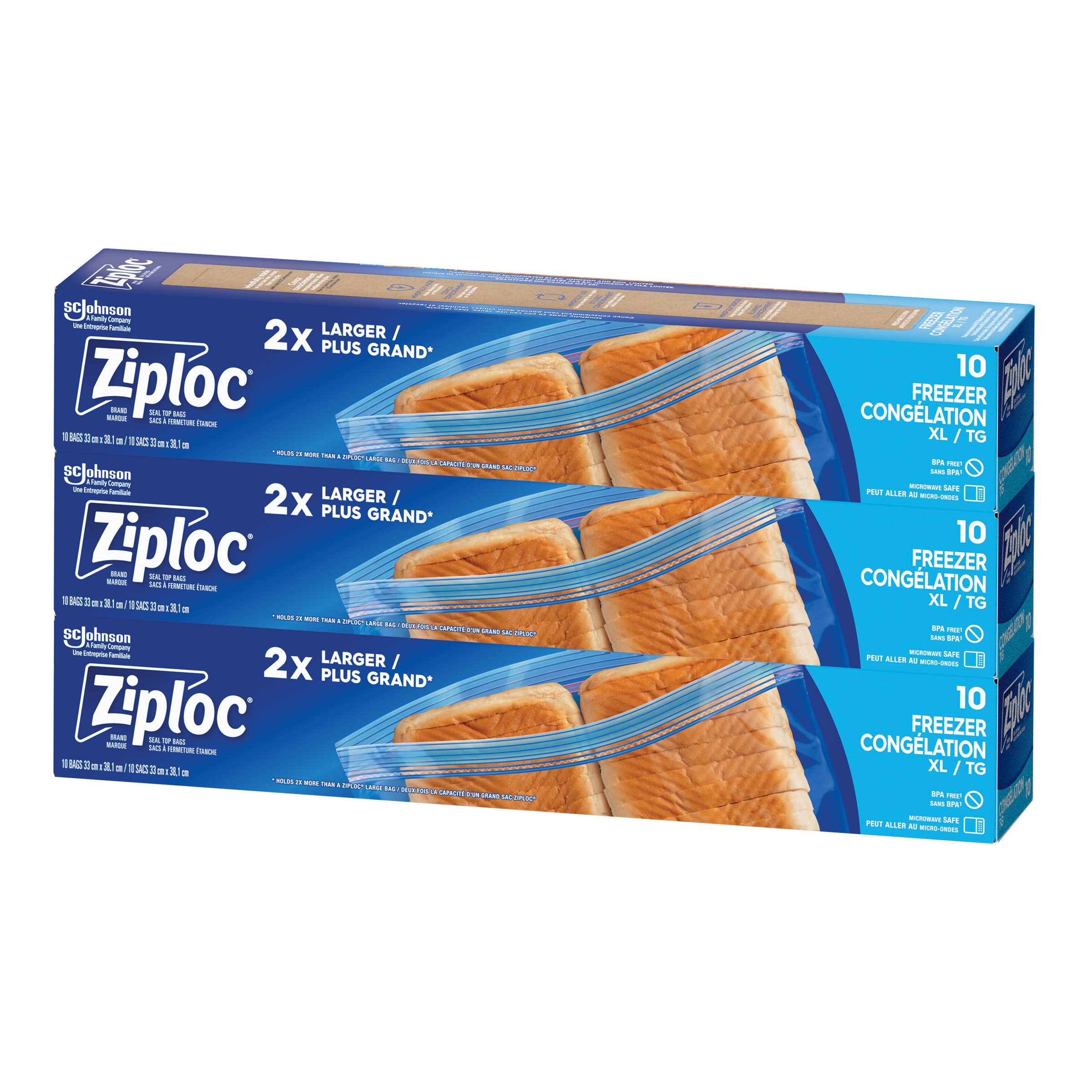 Ziploc Brand Extra Large Freezer Bags, 3 packs of 10