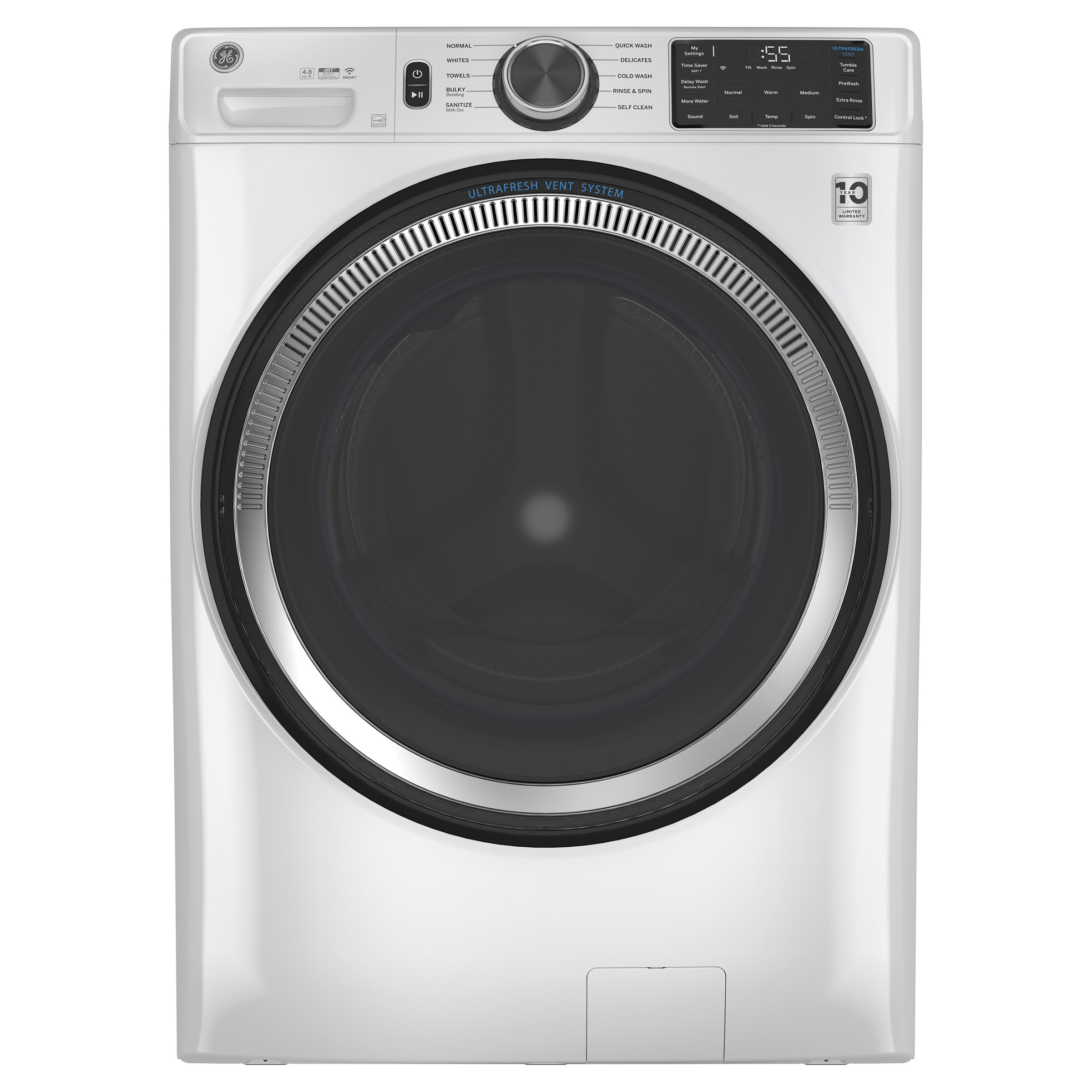 GE 4.8 cu. ft. Smart Front Load Washer with UltraFresh Vent System, Reversible Door, WiFi