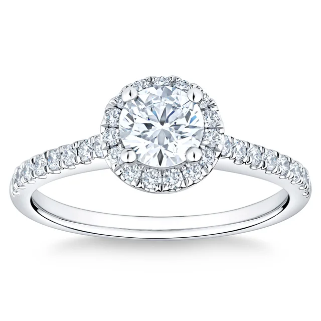 Round Brilliant 1.00 ctw VS2 Clarity, I Color Diamond Platinum Halo Ring, Size 7