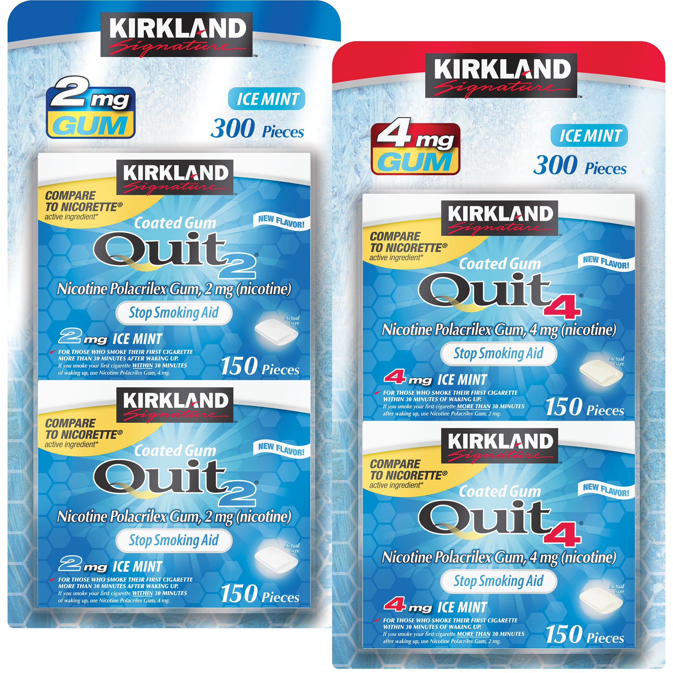 Kirkland Signature Quit Coated Nicotine Gum, 2 mg, Ice Mint, 300 ct
