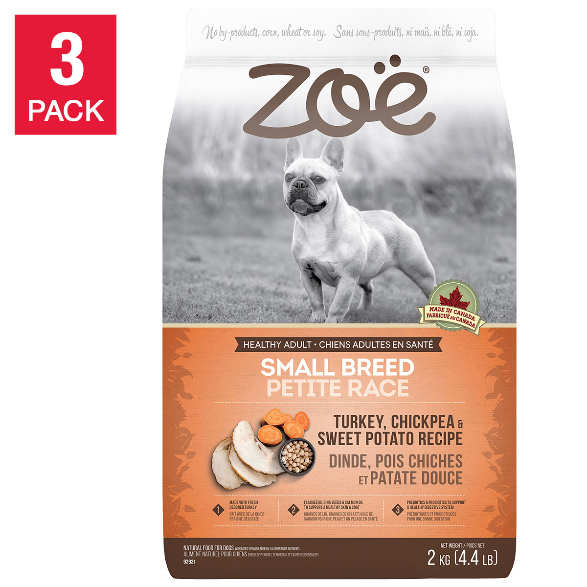 Zoe Small Breed Dry Dog Food, Turkey Chickpea and Sweet Potato Recipe, 3 x 2 kg (4.4 lb)