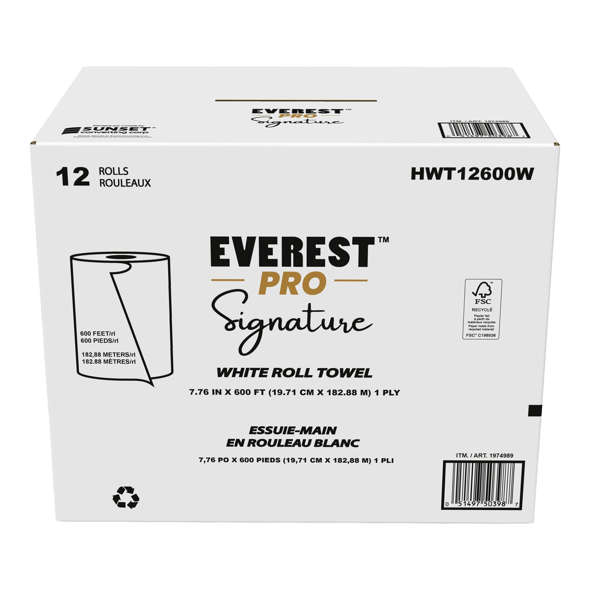 Everest Pro Signature White Towel Roll, 19.7 cm x 182.88 m
