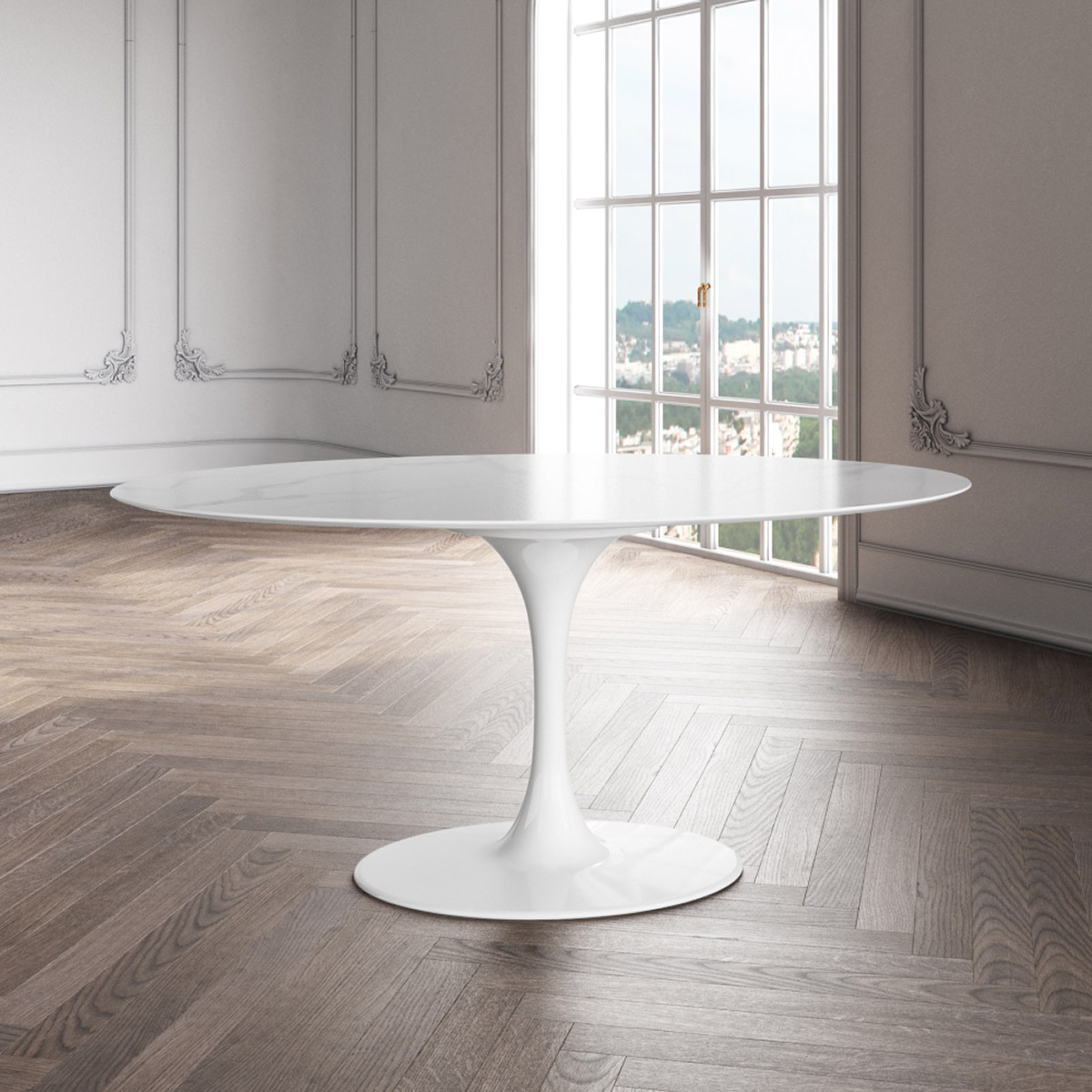 Orchid White Oval Solid Quartz Dining Table, 170 cm (67 in.)